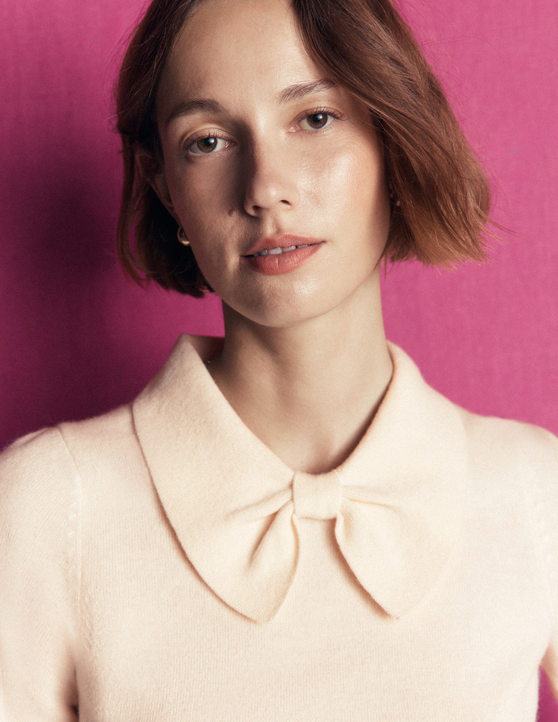 Bow Neck Knitted Sweater-Ivory-2