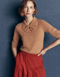 Bow Neck Knitted Sweater-Camel Melange