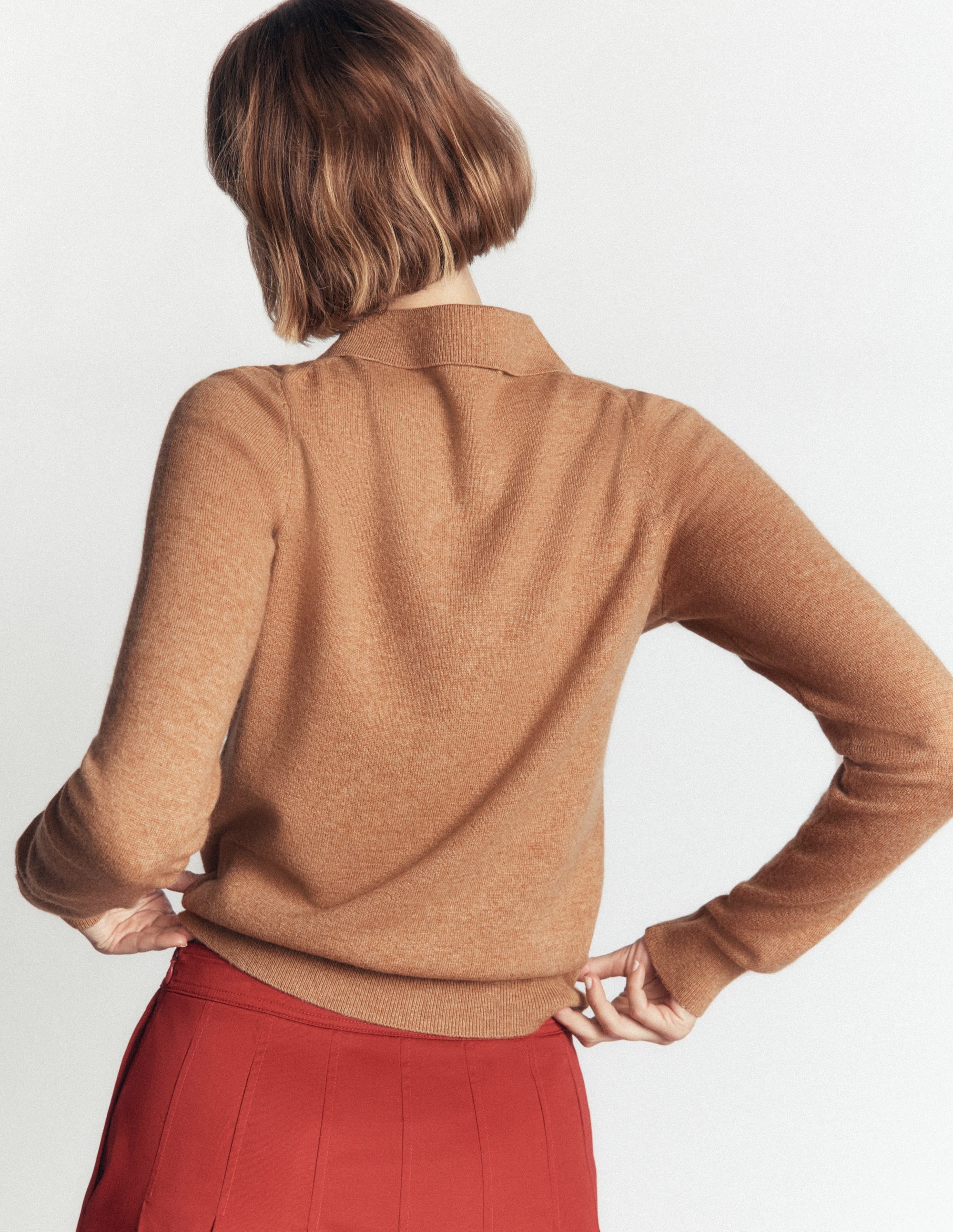 Bow Neck Knitted Sweater-Camel Melange - Image 3