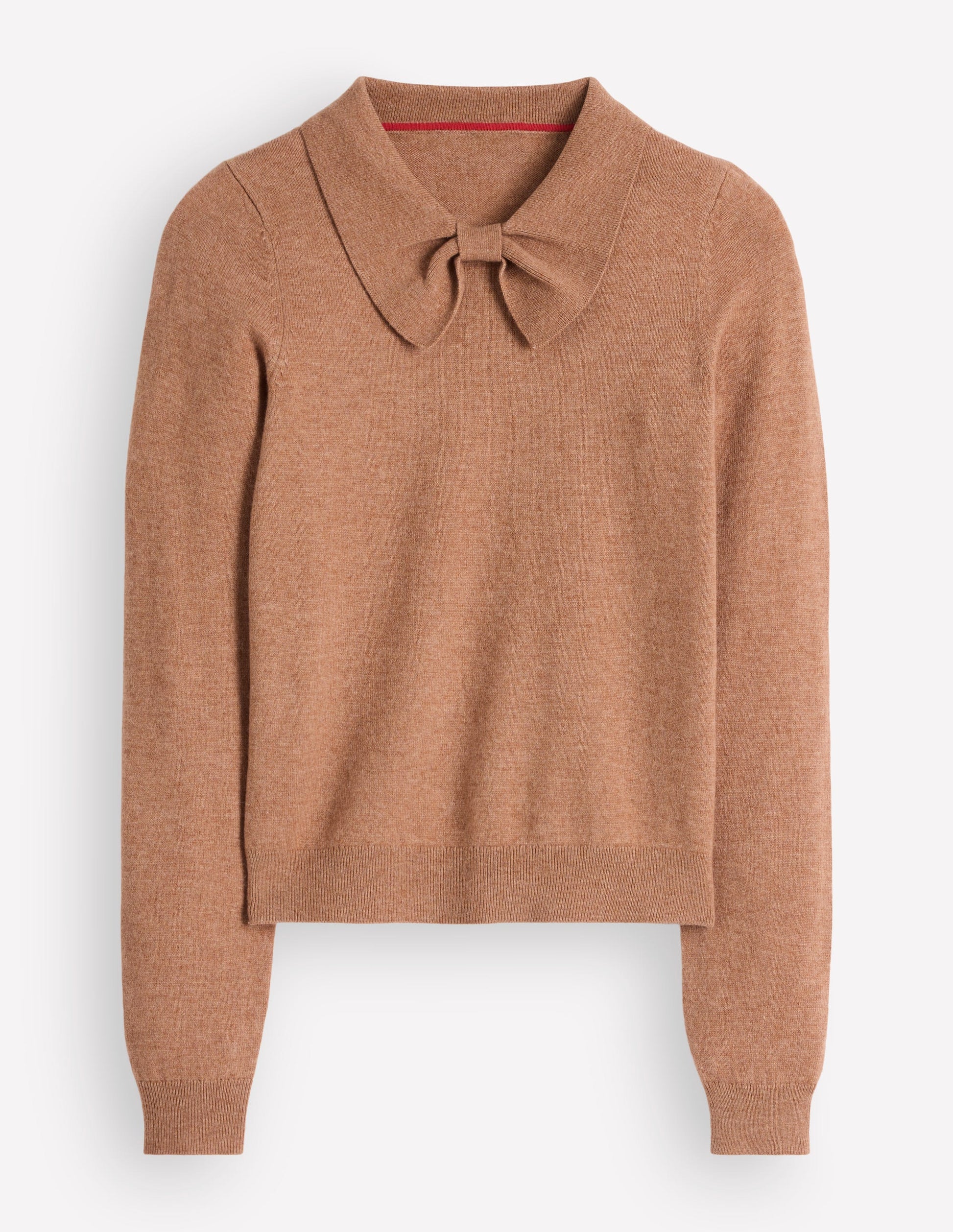 Bow Neck Knitted Sweater-Camel Melange-6