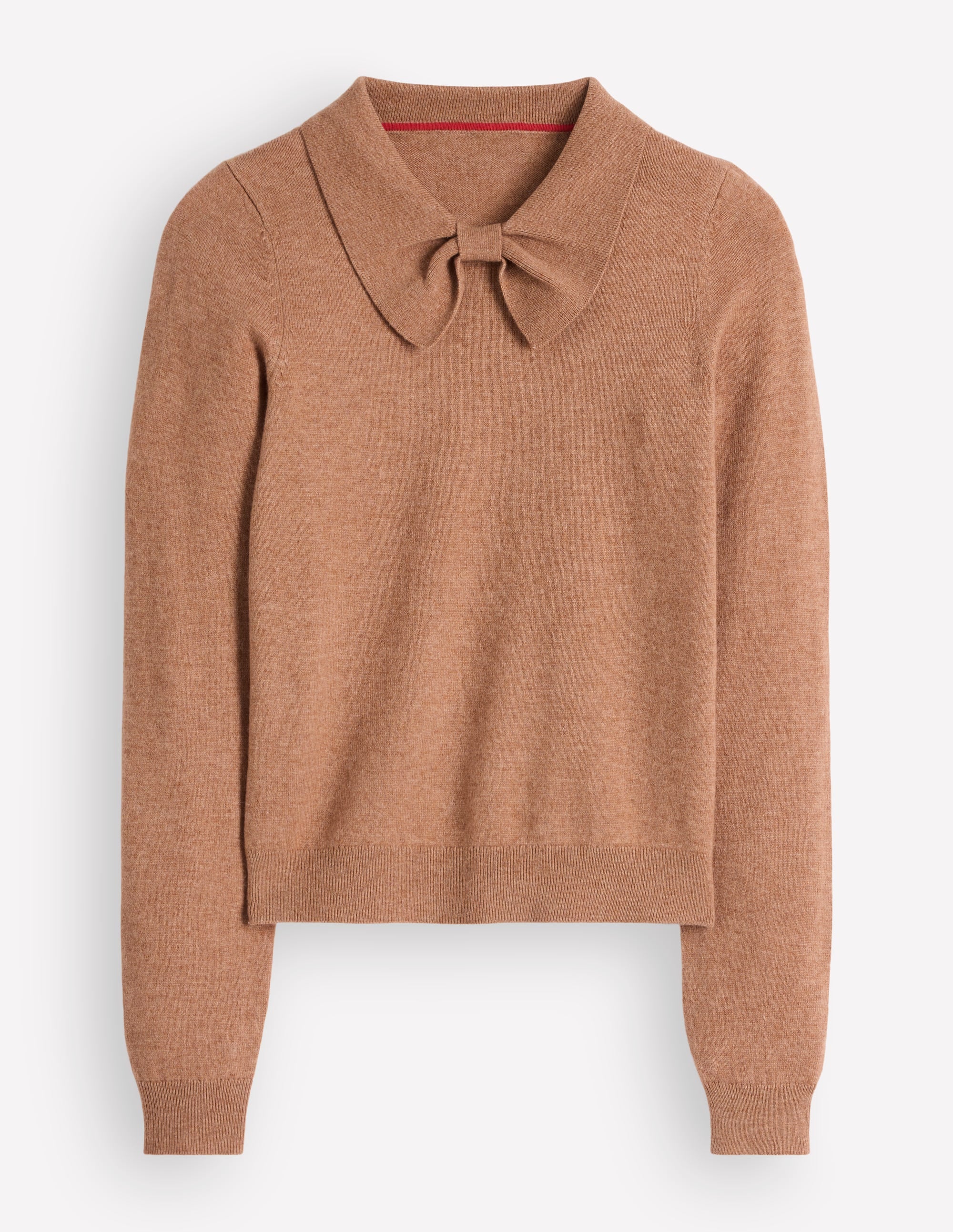 Bow Neck Knitted Sweater-Camel Melange - Image 6