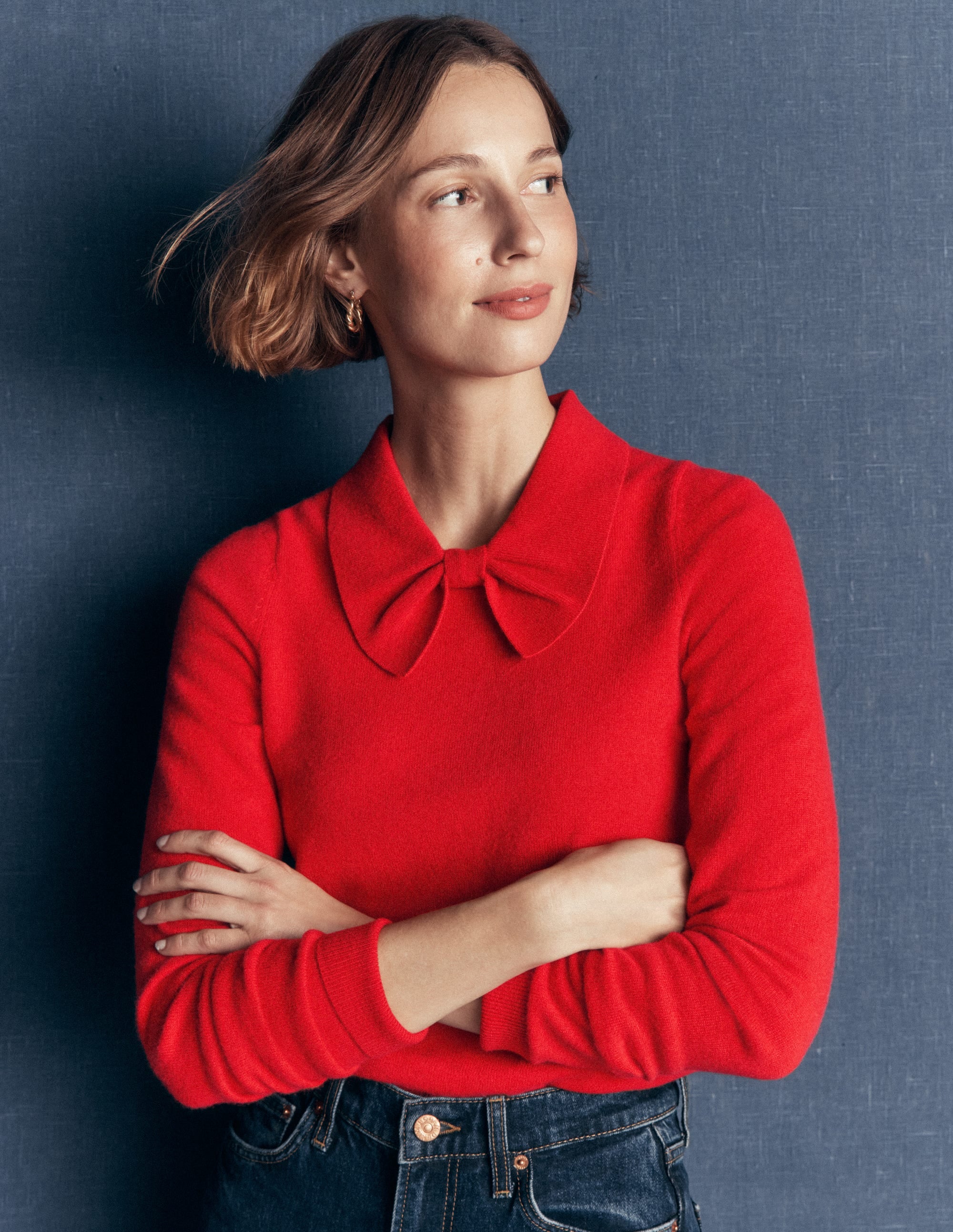 Bow Neck Knitted Sweater-Poppy Red - Image 1