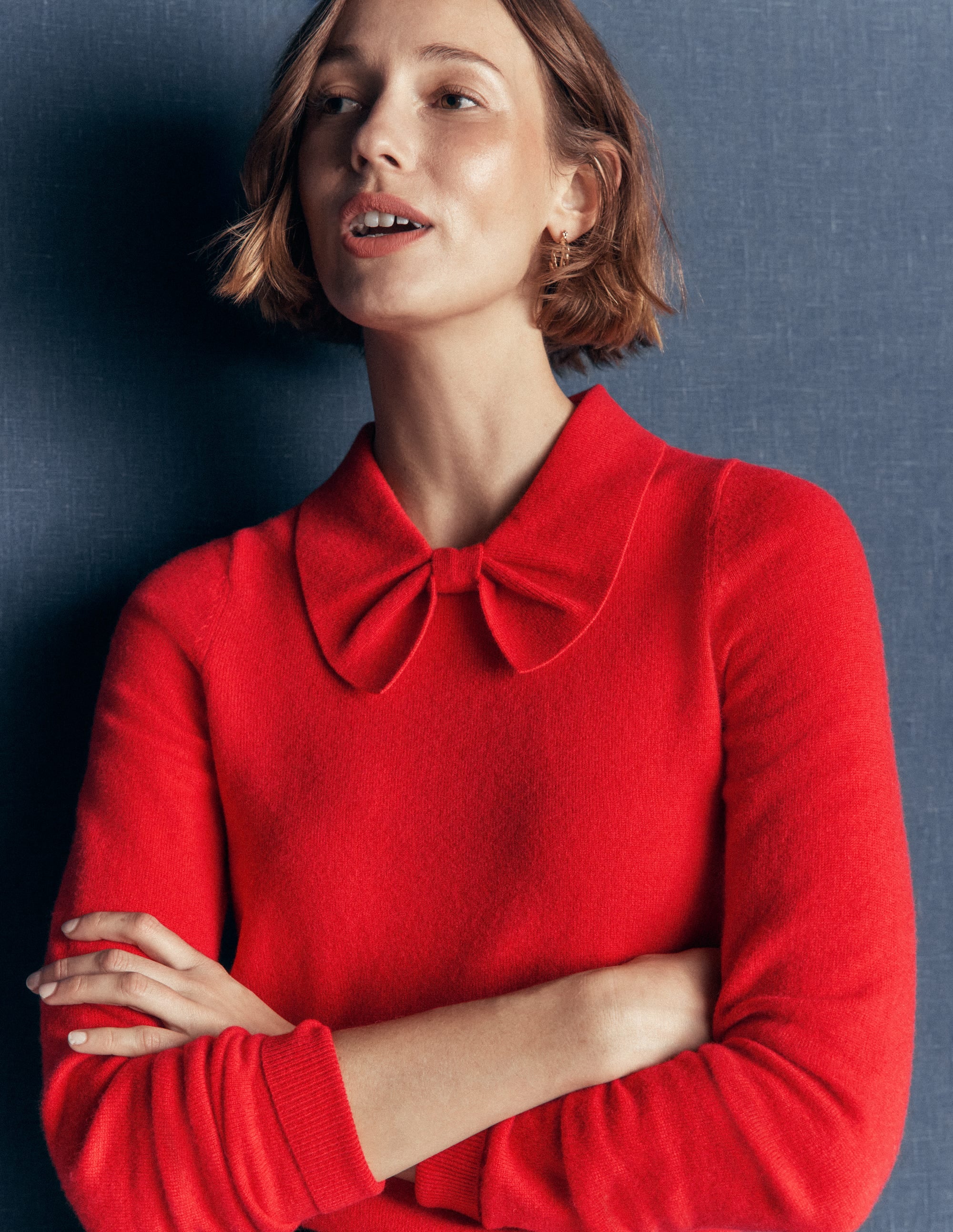 Bow Neck Knitted Sweater-Poppy Red - Image 2