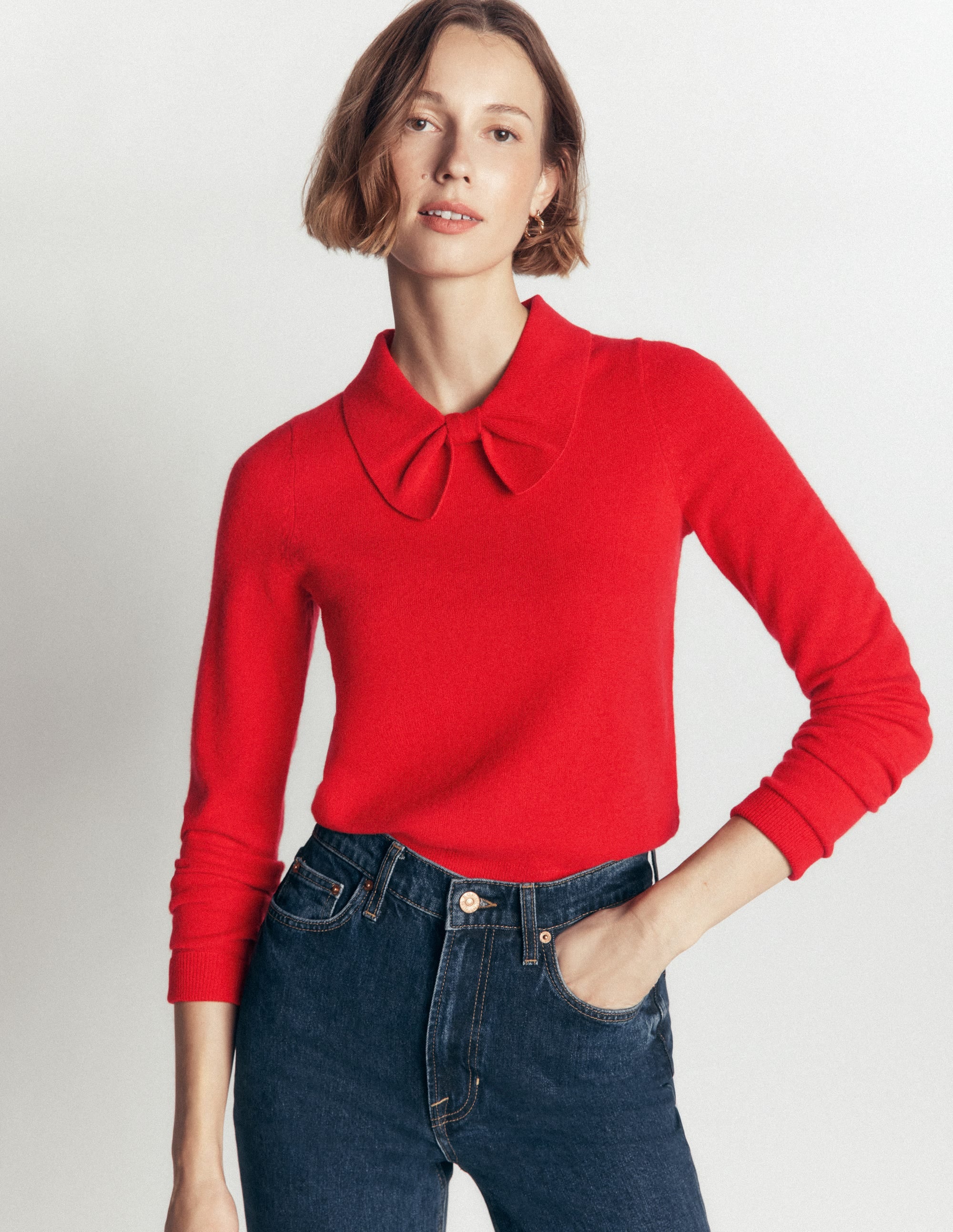 Bow Neck Knitted Sweater-Poppy Red - Image 5