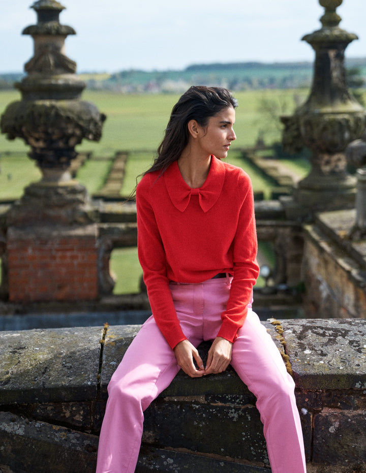 Bow Neck Knitted Sweater-Poppy Red