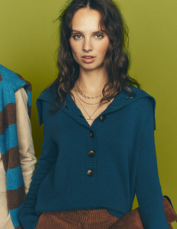 Marta Merino Wool Sailor Top-Delft Blue