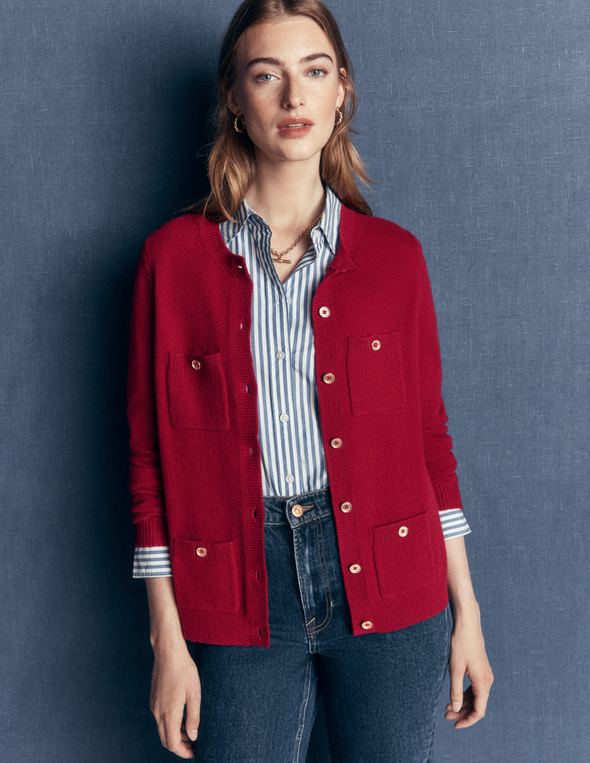 Marianne Merino Wool Cardigan-Crimson Red - Image 4