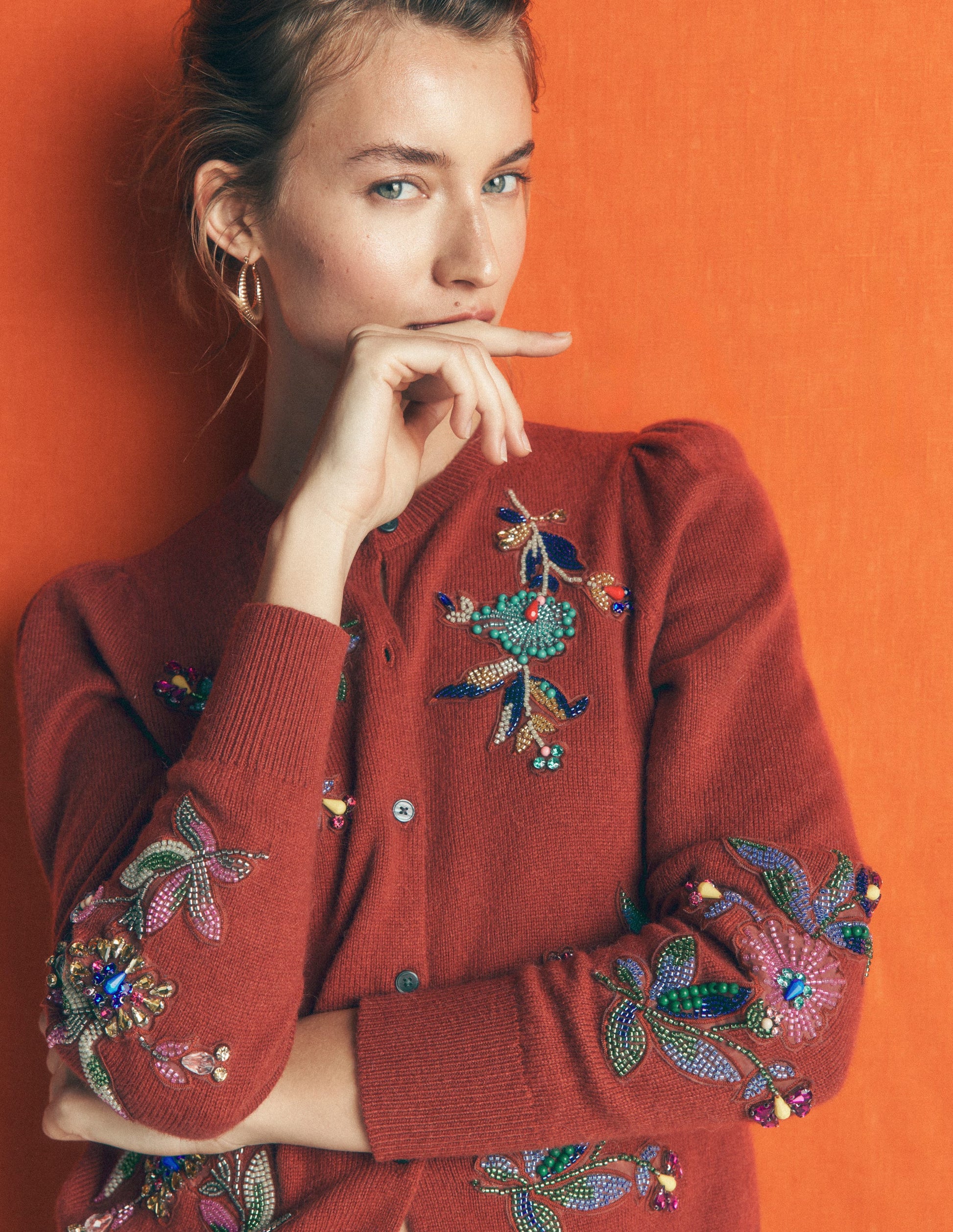 Ria Embellished Knit Cardigan-Gingerbread-4