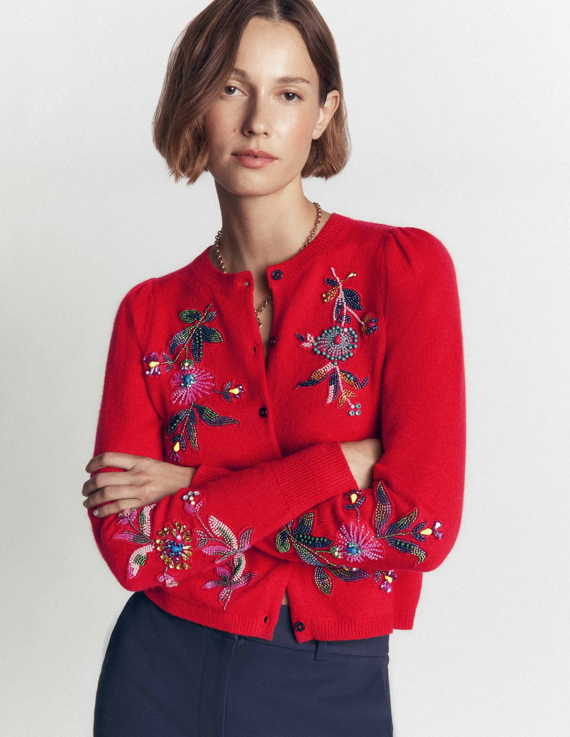 Ria Embellished Knit Cardigan-Poppy Red - Image 1