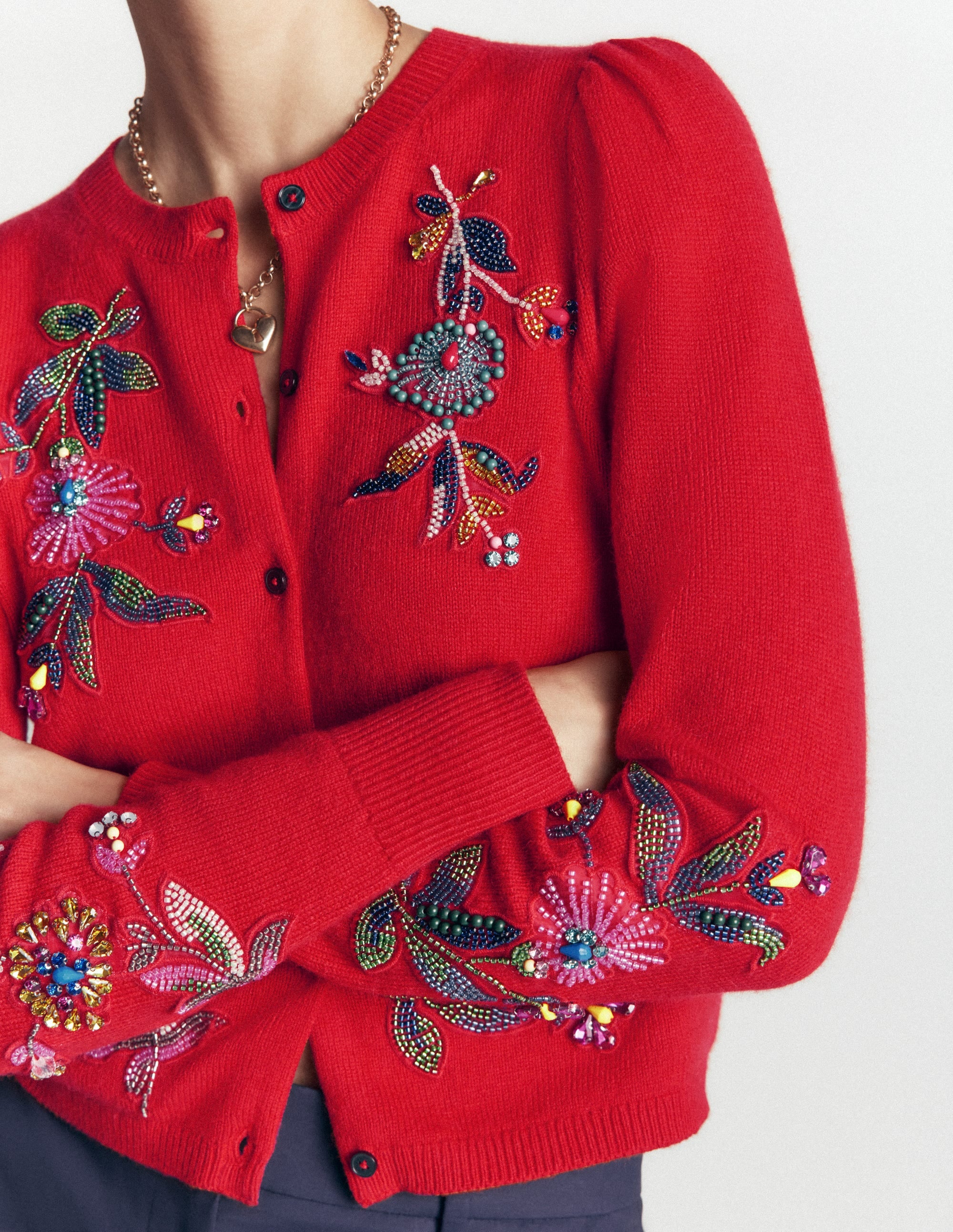 Ria Embellished Knit Cardigan - Poppy Red | Boden USA