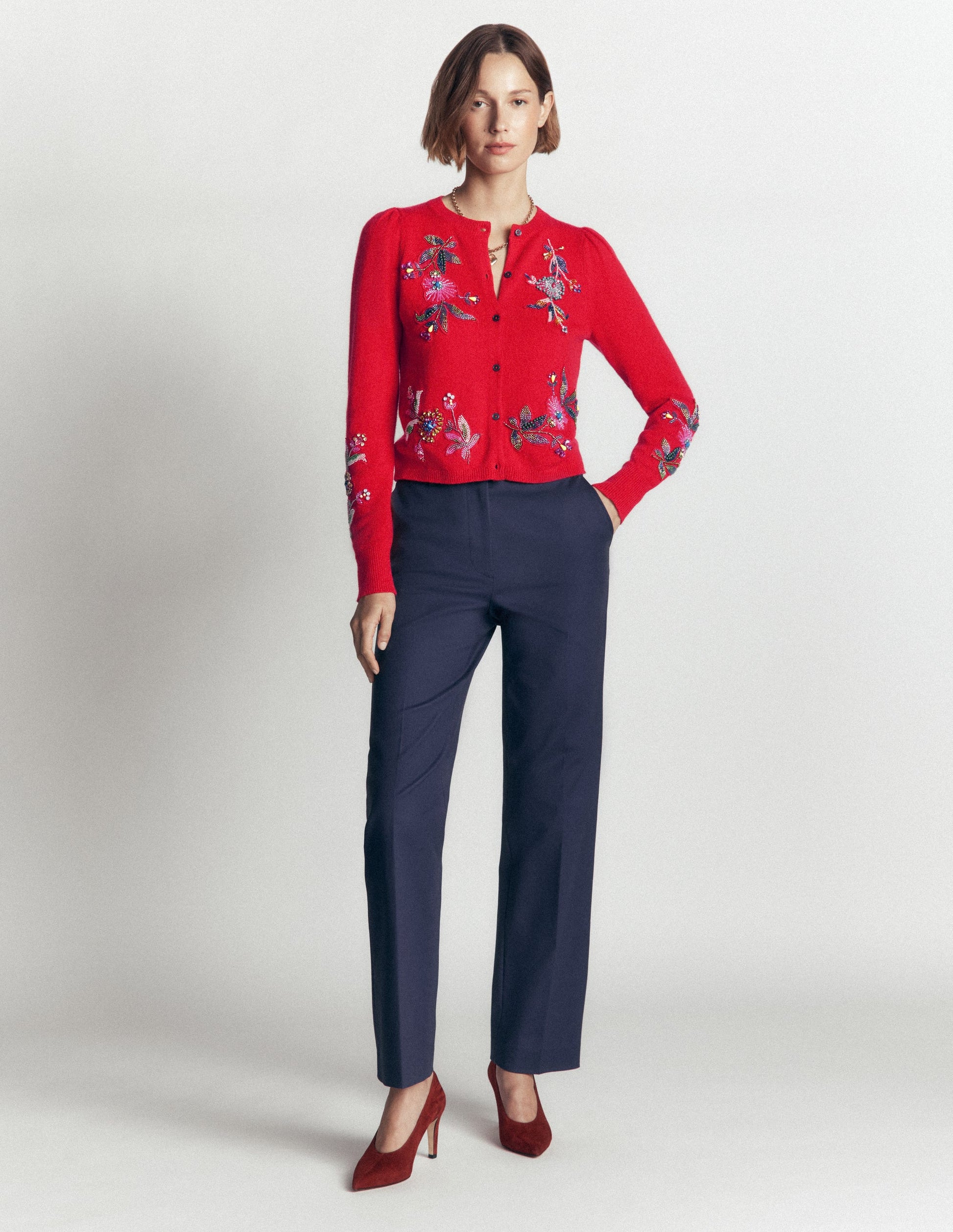 Ria Embellished Knit Cardigan-Poppy Red-4