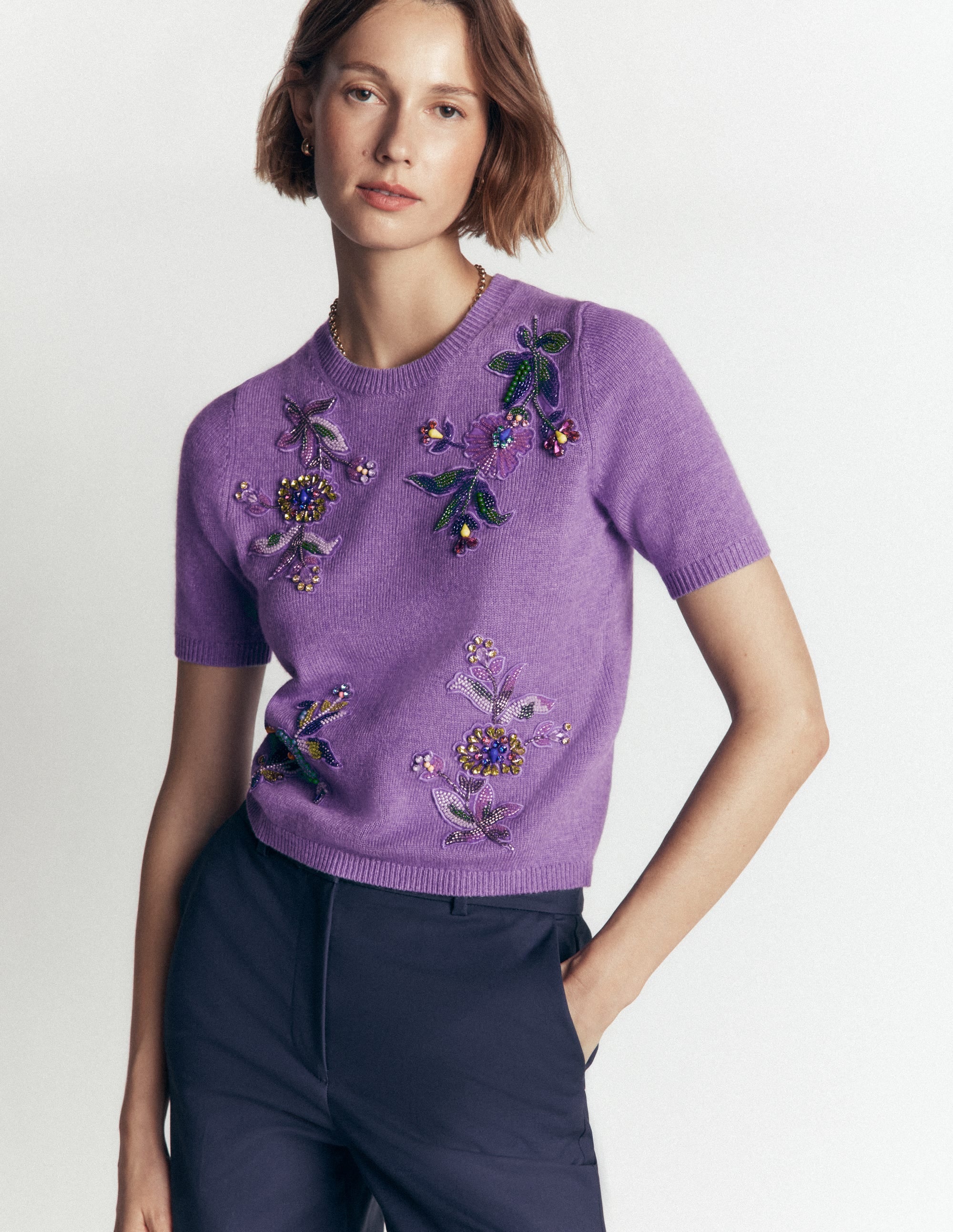 Ria Embellished Knit T-Shirt-Amethyst Purple - Image 2