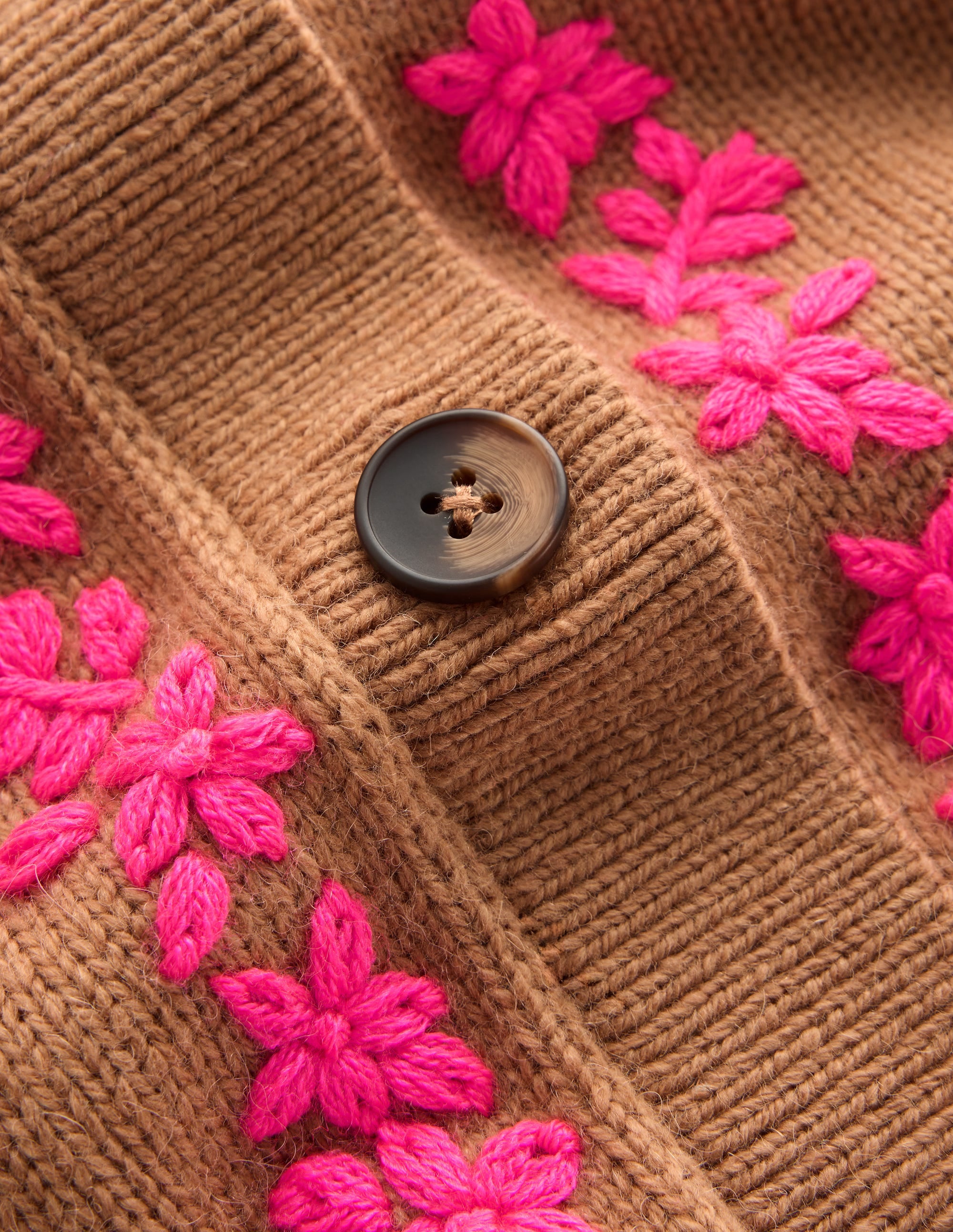 Ella Embroidered Knit Cardigan-Camel, Embroidery - Image 7