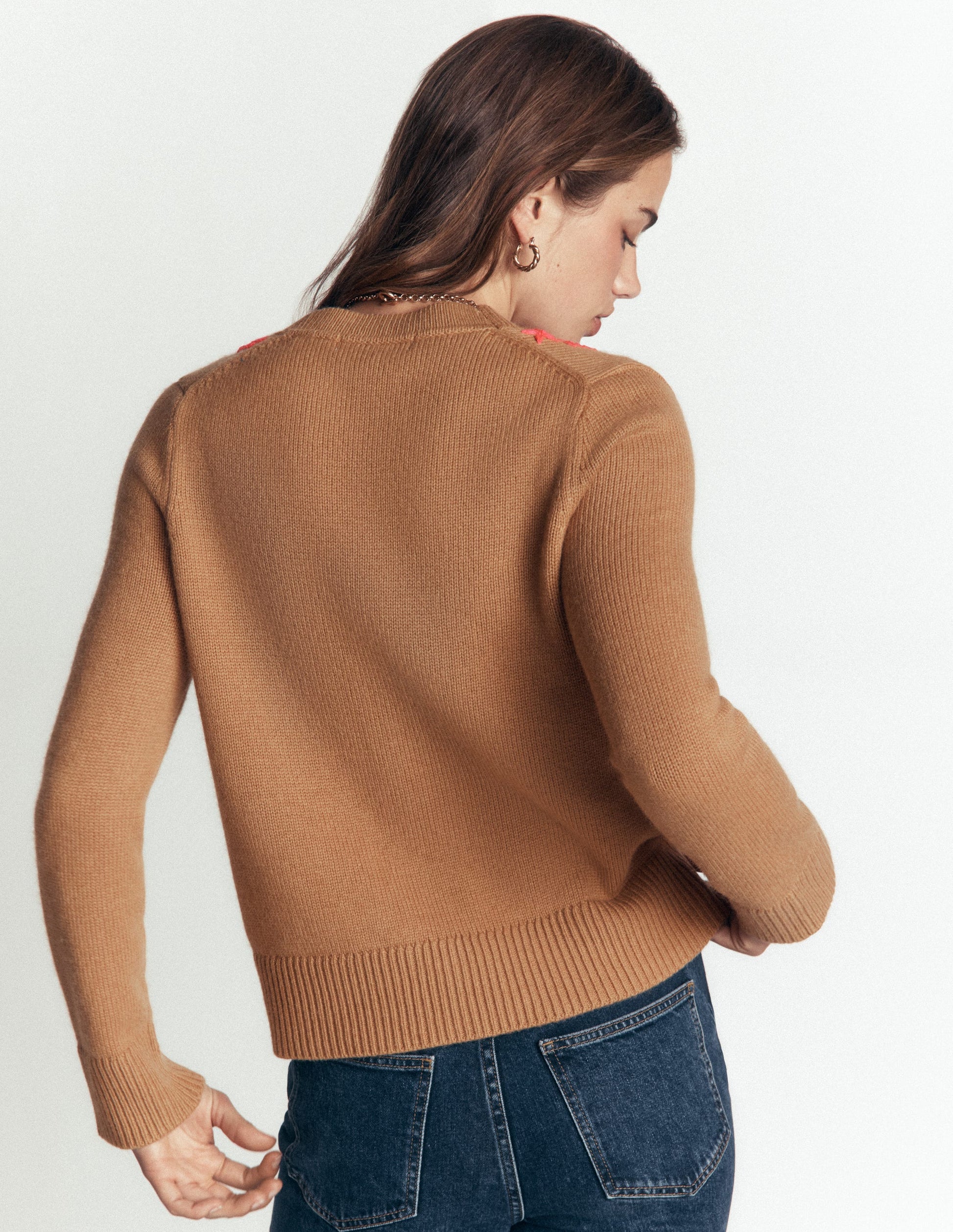 Ella Embroidered Knit Cardigan-Camel, Embroidery-5