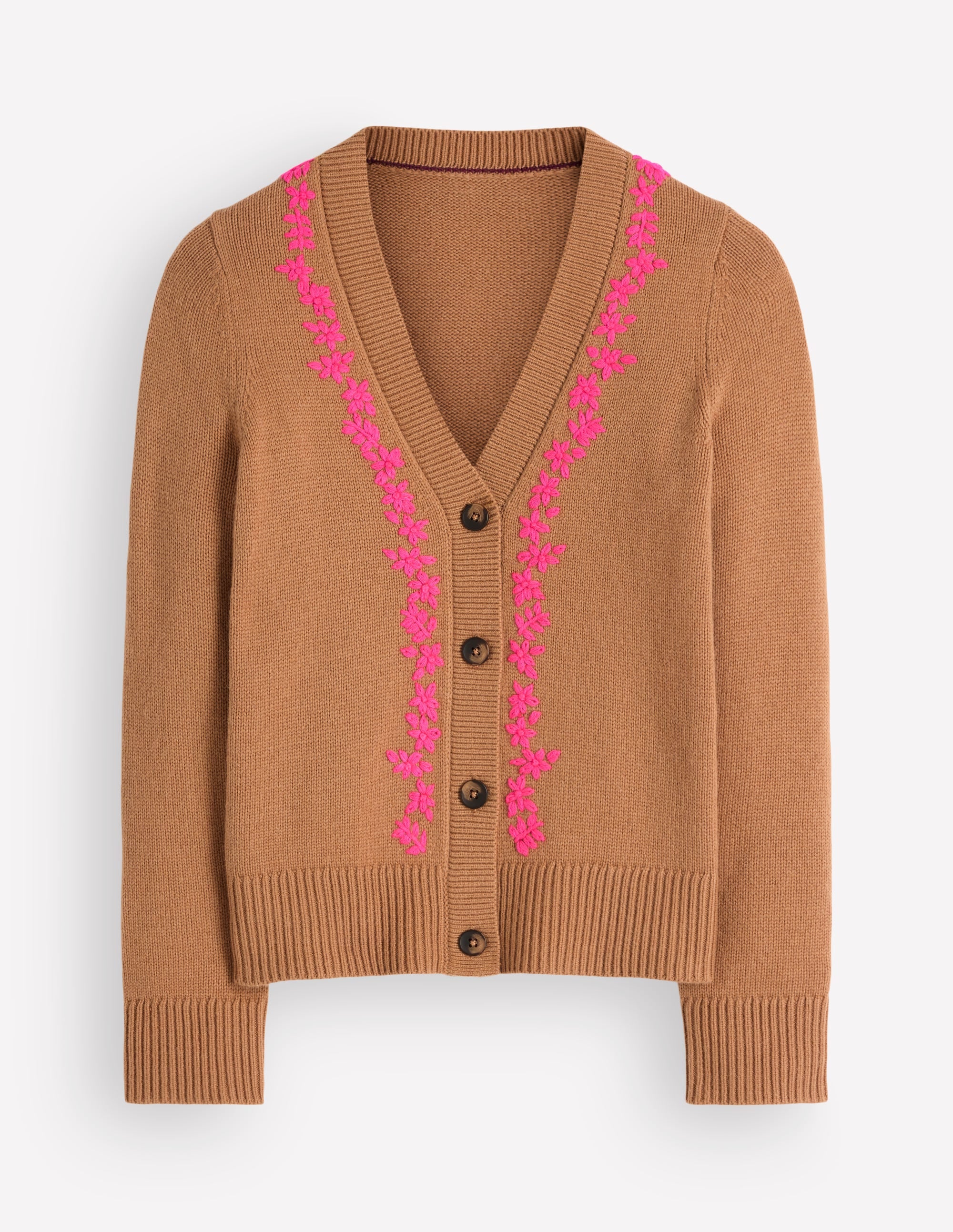 Ella Embroidered Knit Cardigan-Camel, Embroidery - Image 6
