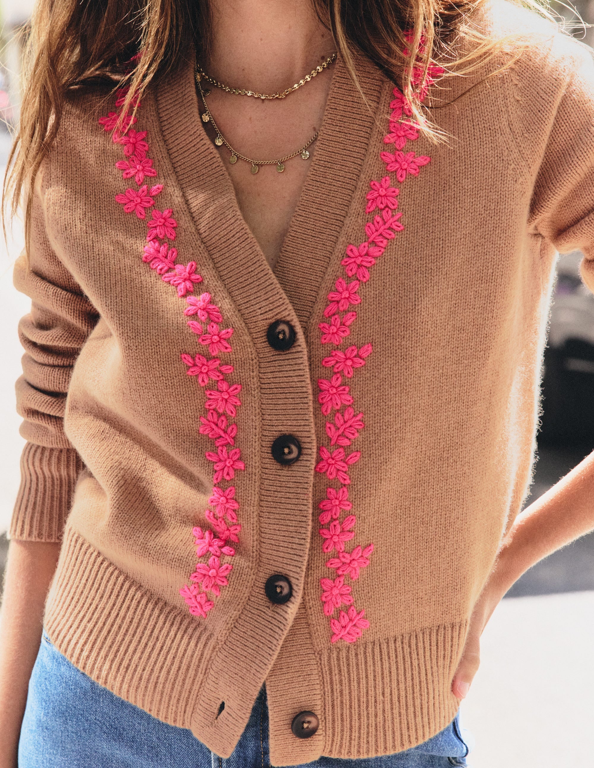 Ella Embroidered Knit Cardigan - Camel, Embroidery | Boden USA