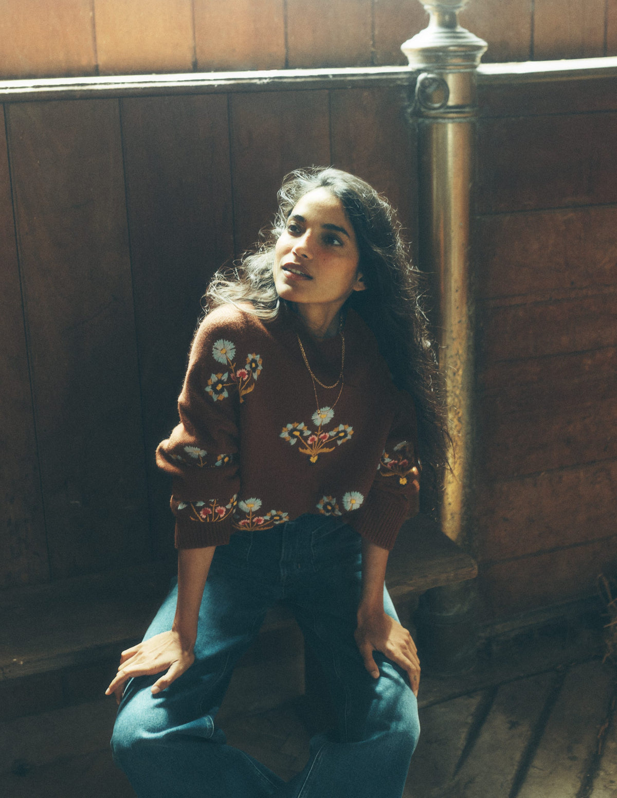 Ella Embroidered Knit Sweater-Raw Umber Embroidery - Image 7