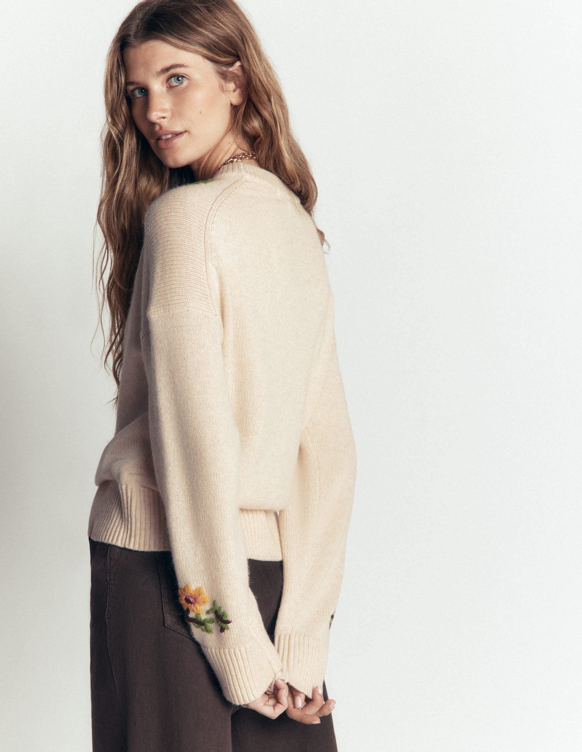 Ella Embroidered Knit Sweater-Ivory Embroidery - Image 3