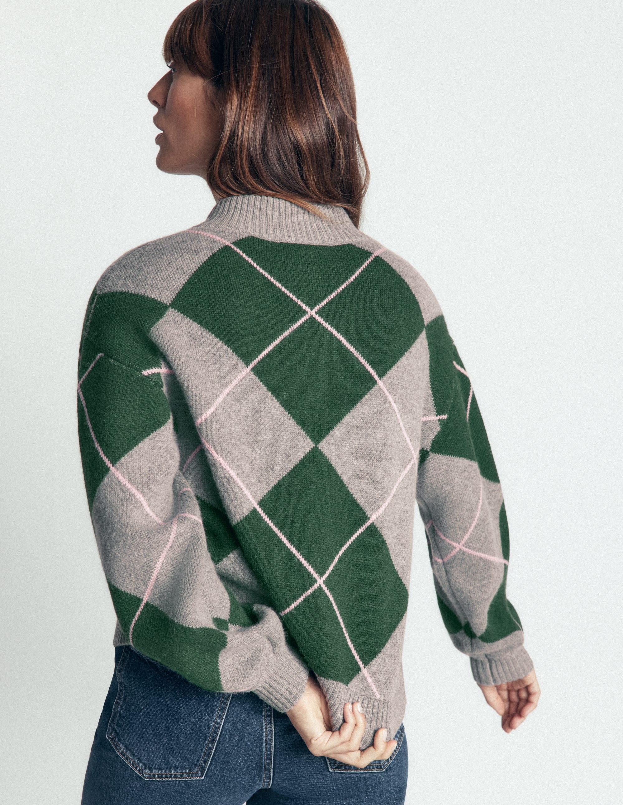 Jemma Jacquard Knit Cardigan - Hunter Green Argyle | Boden USA