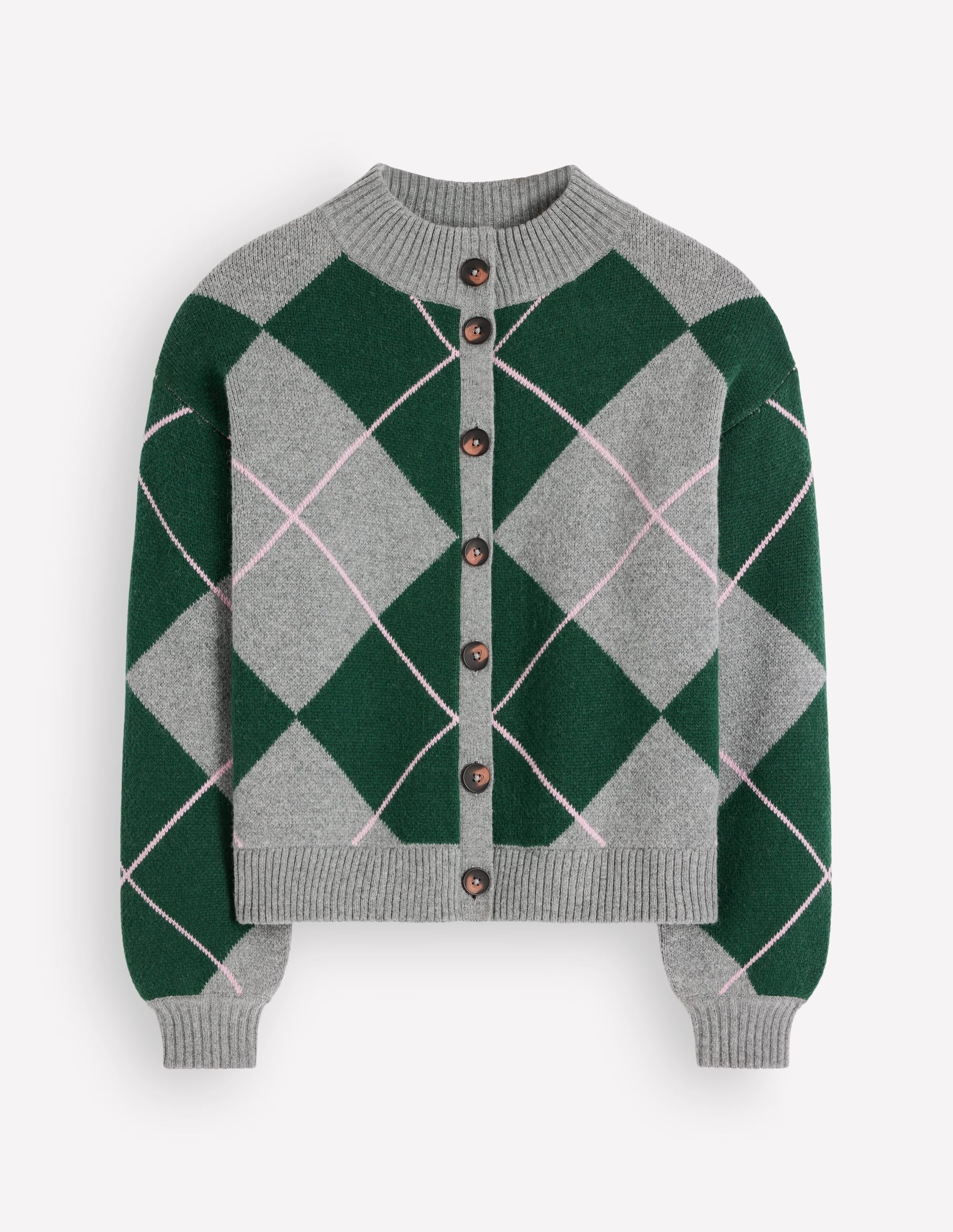 Jemma Jacquard Knit Cardigan-Hunter Green Argyle - Image 5