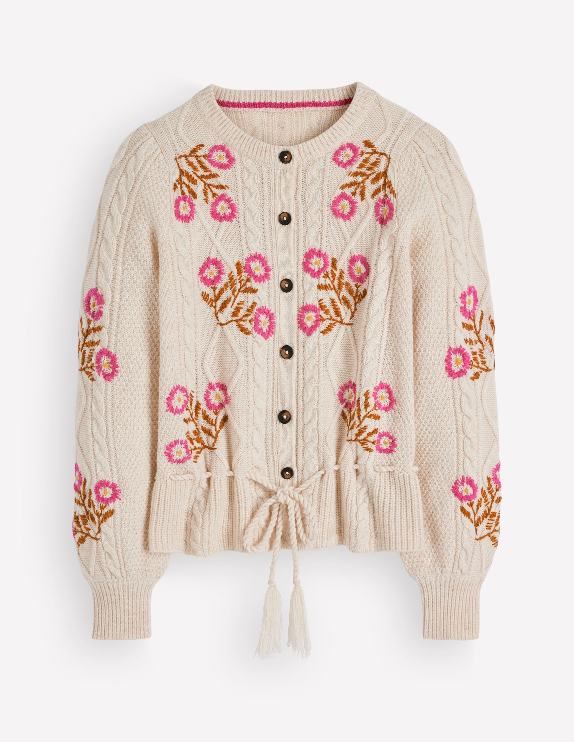 Cable Knitted Cardigan-Ecru Marl, Embroidery-4