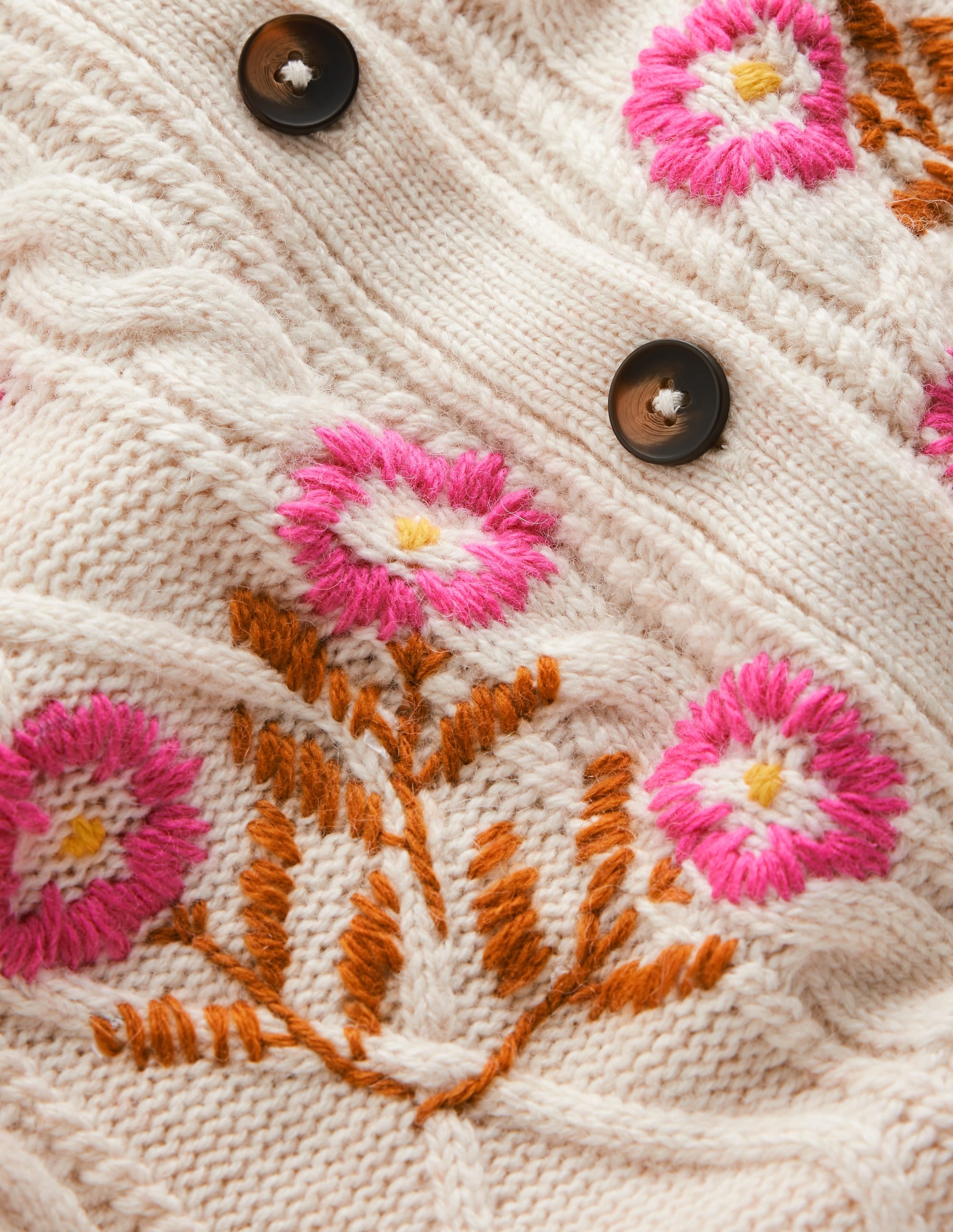 Cable Knitted Cardigan - Ecru Marl, Embroidery | Boden USA Cable Knitted Cardigan - Ecru Marl, Embroidery | Boden USA