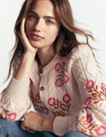 Cable Knitted Cardigan-Ecru Marl, Embroidery