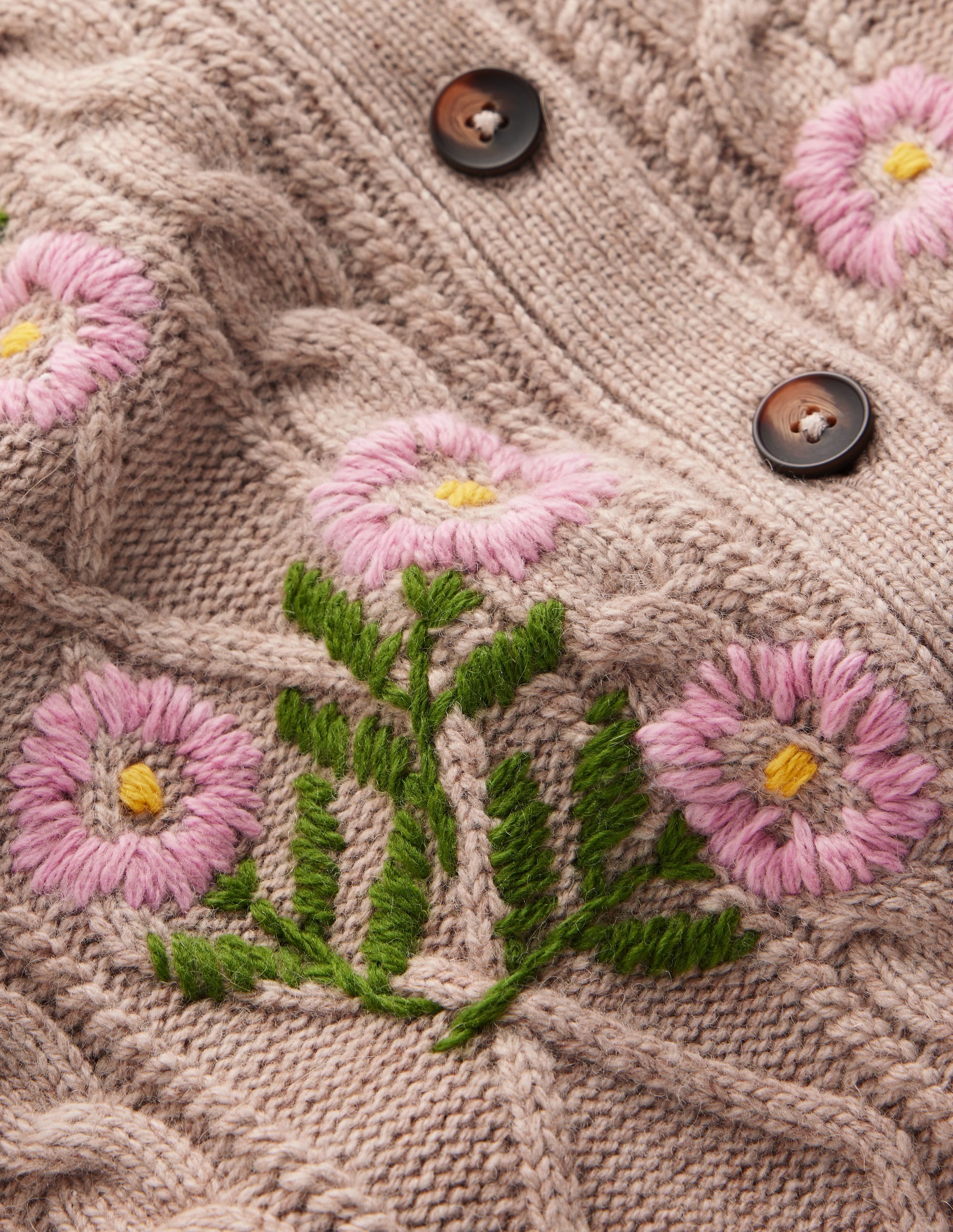 Cable Knitted Cardigan - Mink Melange, Embroidery | Boden USA