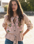 Cable Knitted Cardigan-Mink Melange, Embroidery