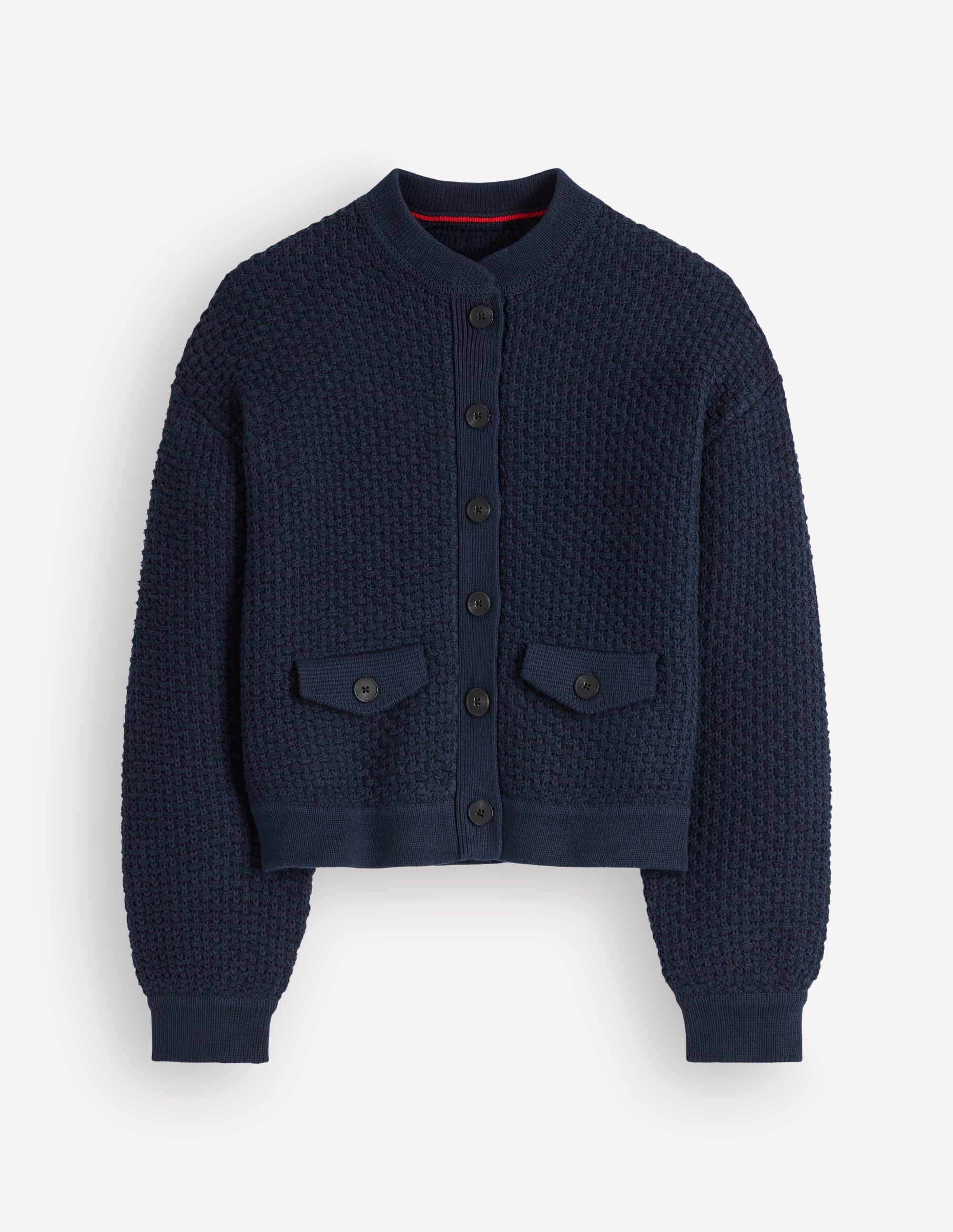 Textured Knitted Bomber Jacket-Navy - Image 6