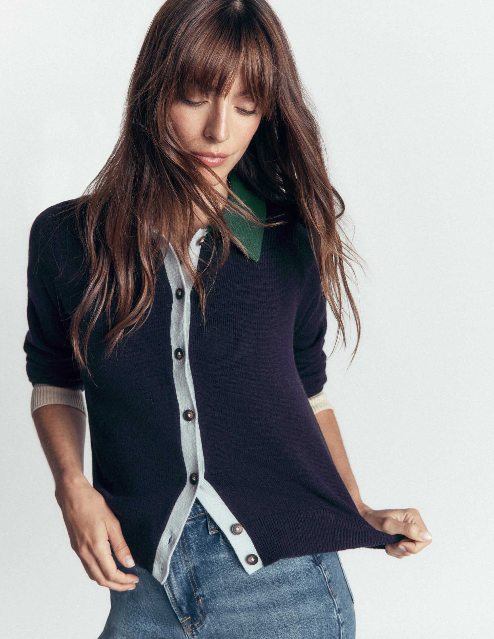 Ariadne Alpaca Blend Cardigan-Navy Colour Block - Image 4