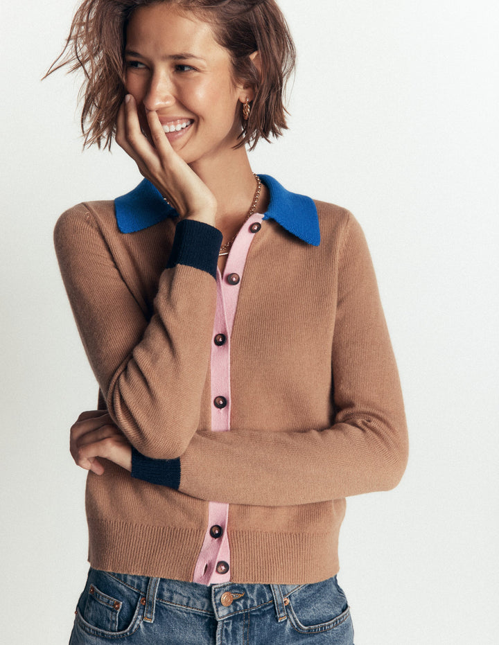 Ariadne Alpaca Blend Cardigan-Camel Melange, Colour Block