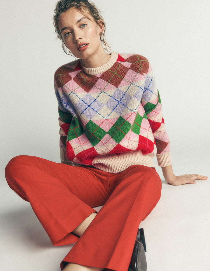 Ariadne Alpaca Blend Sweater-Multi Argyle