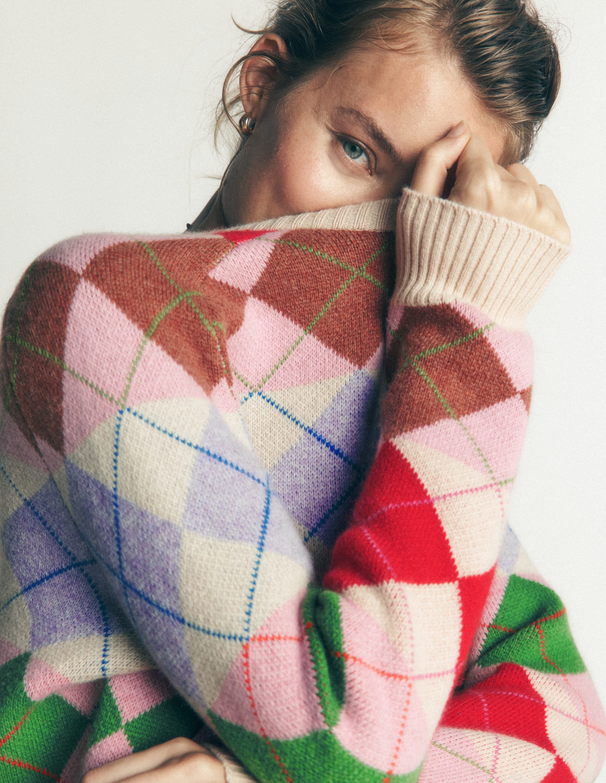 Ariadne Alpaca Blend Sweater-Multi Argyle - Image 3