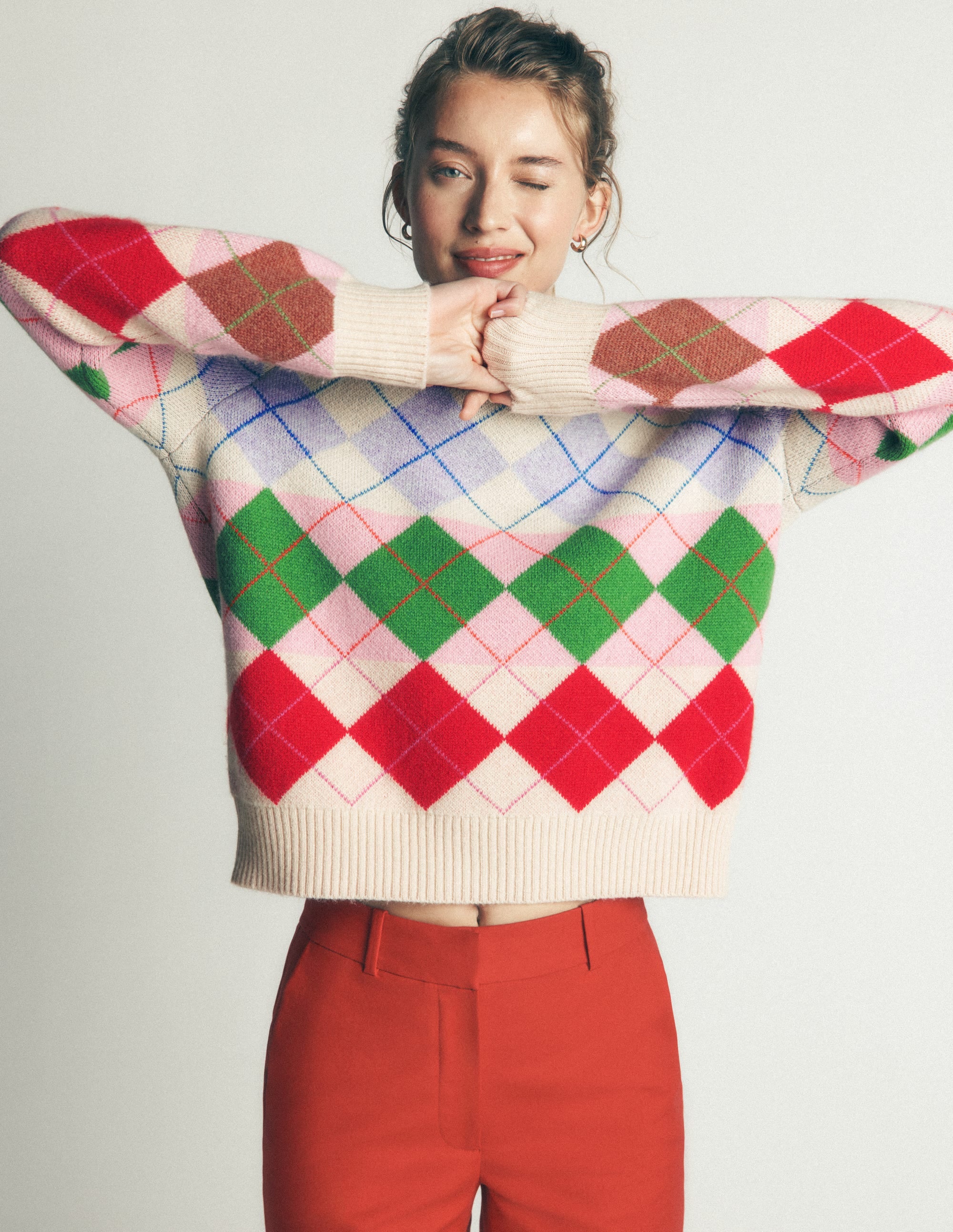 Ariadne Alpaca Blend Sweater-Multi Argyle - Image 6