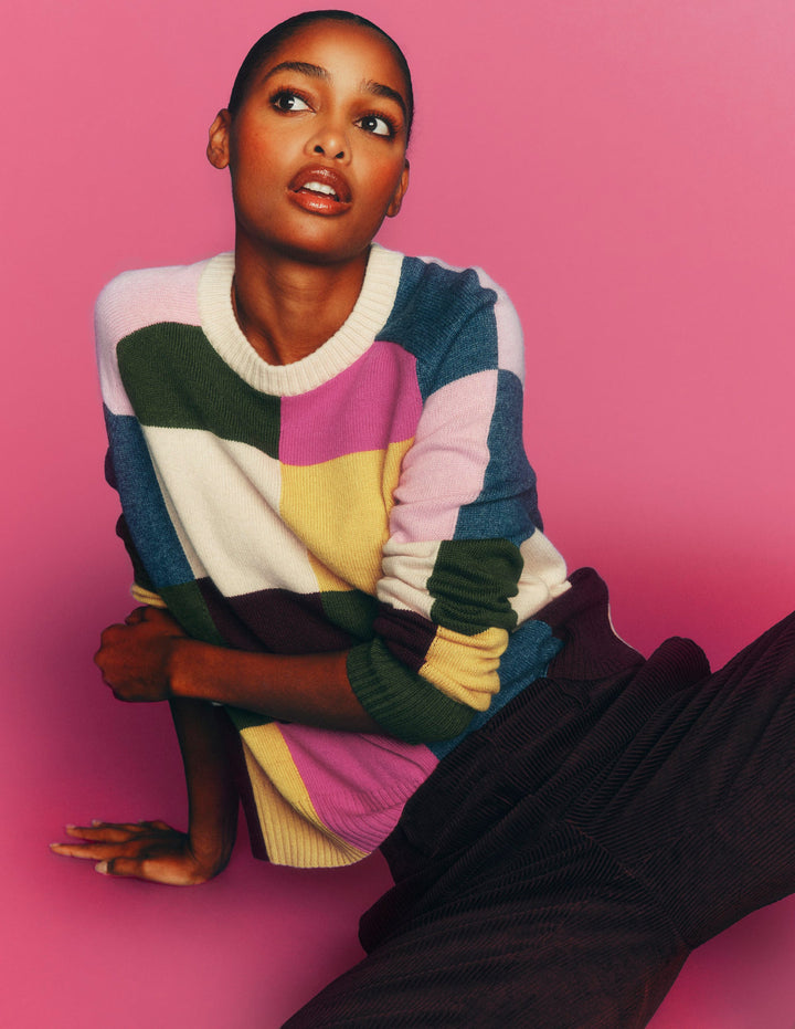 Ariadne Wool Blend Sweater-Multi Gingham
