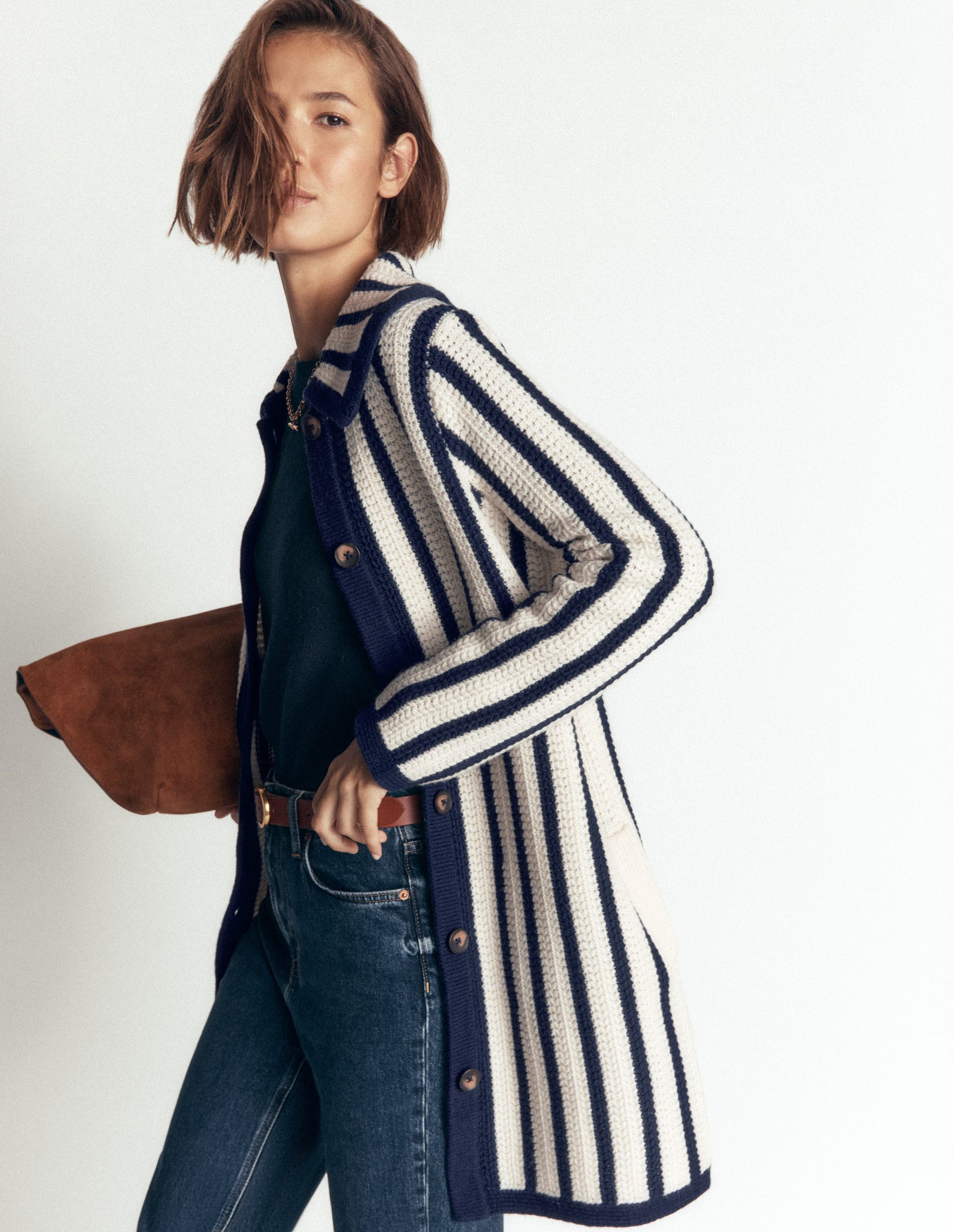 Longline Knitted Coatigan-Ivory, Navy Stripe-4