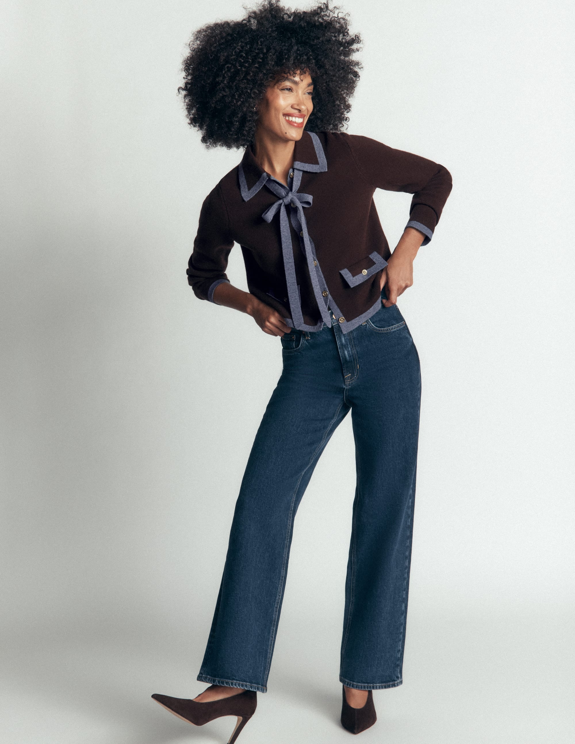 Elizabeth Bow Knitted Jacket-Bitter Chocolate - Image 1