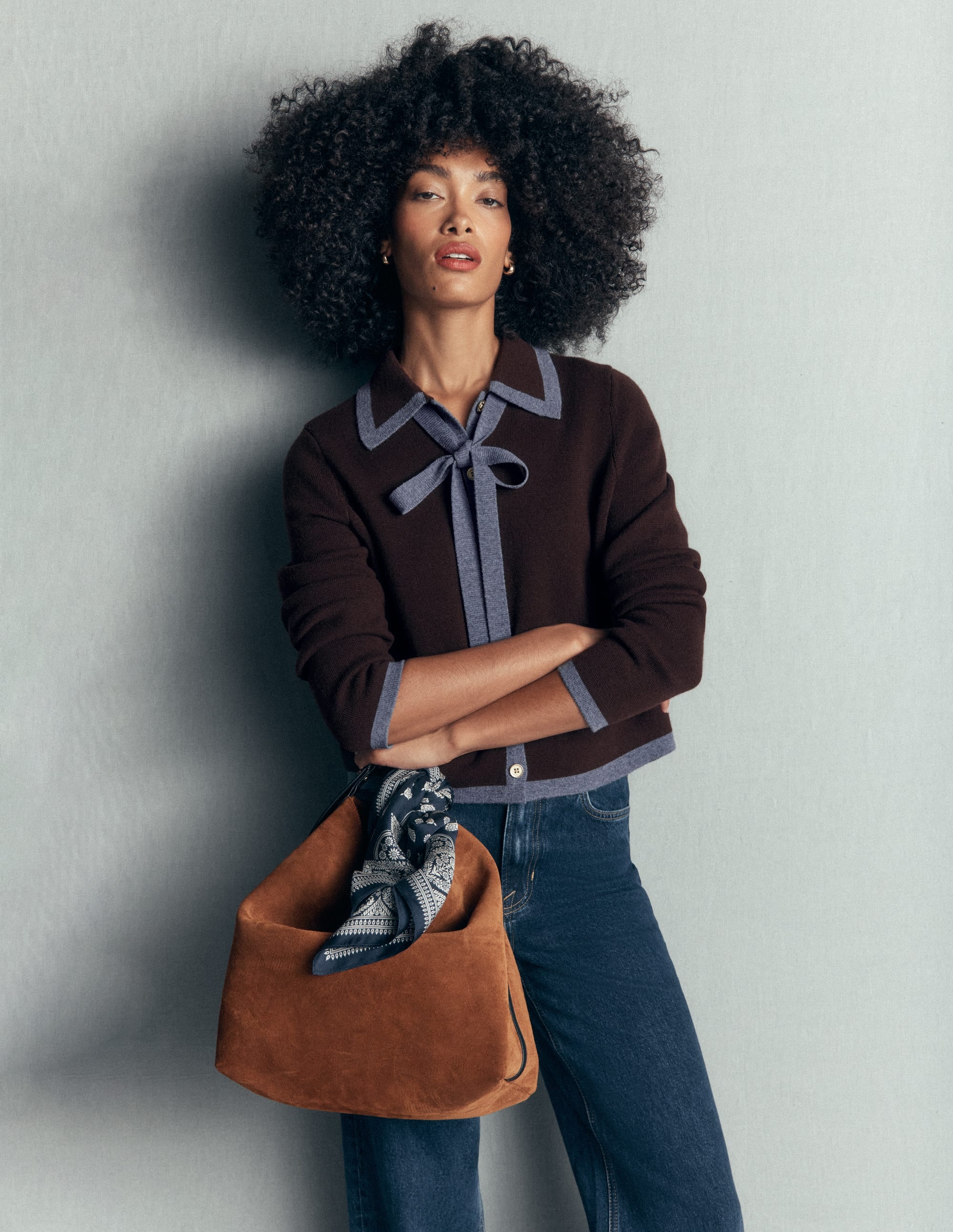 Elizabeth Bow Knitted Jacket-Bitter Chocolate - Image 4