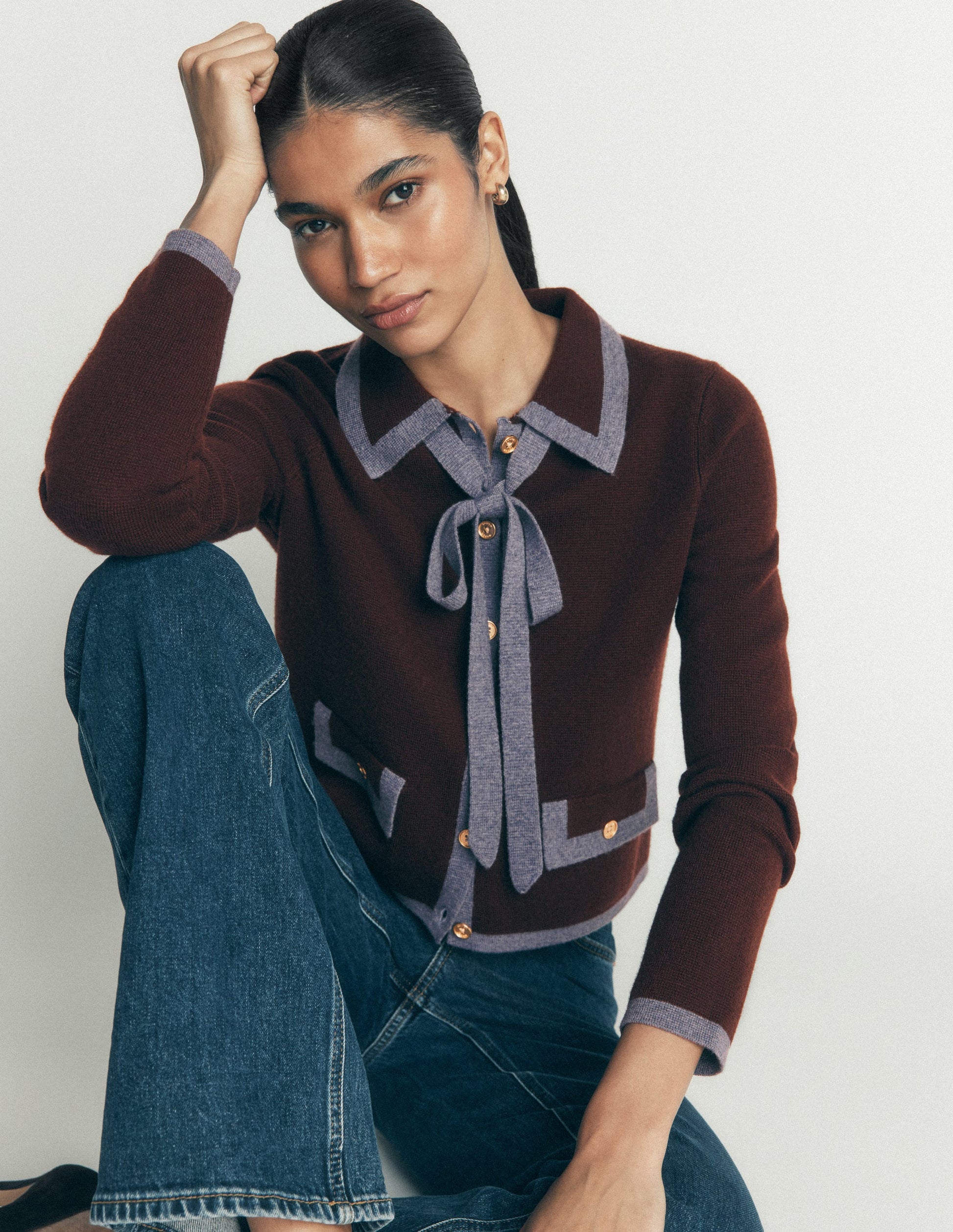 Elizabeth Bow Knitted Jacket-Bitter Chocolate-6