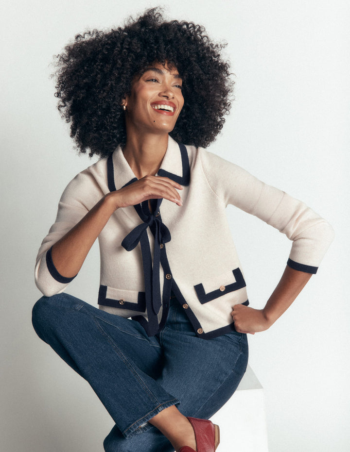 Elizabeth Bow Knitted Jacket-Warm Ivory