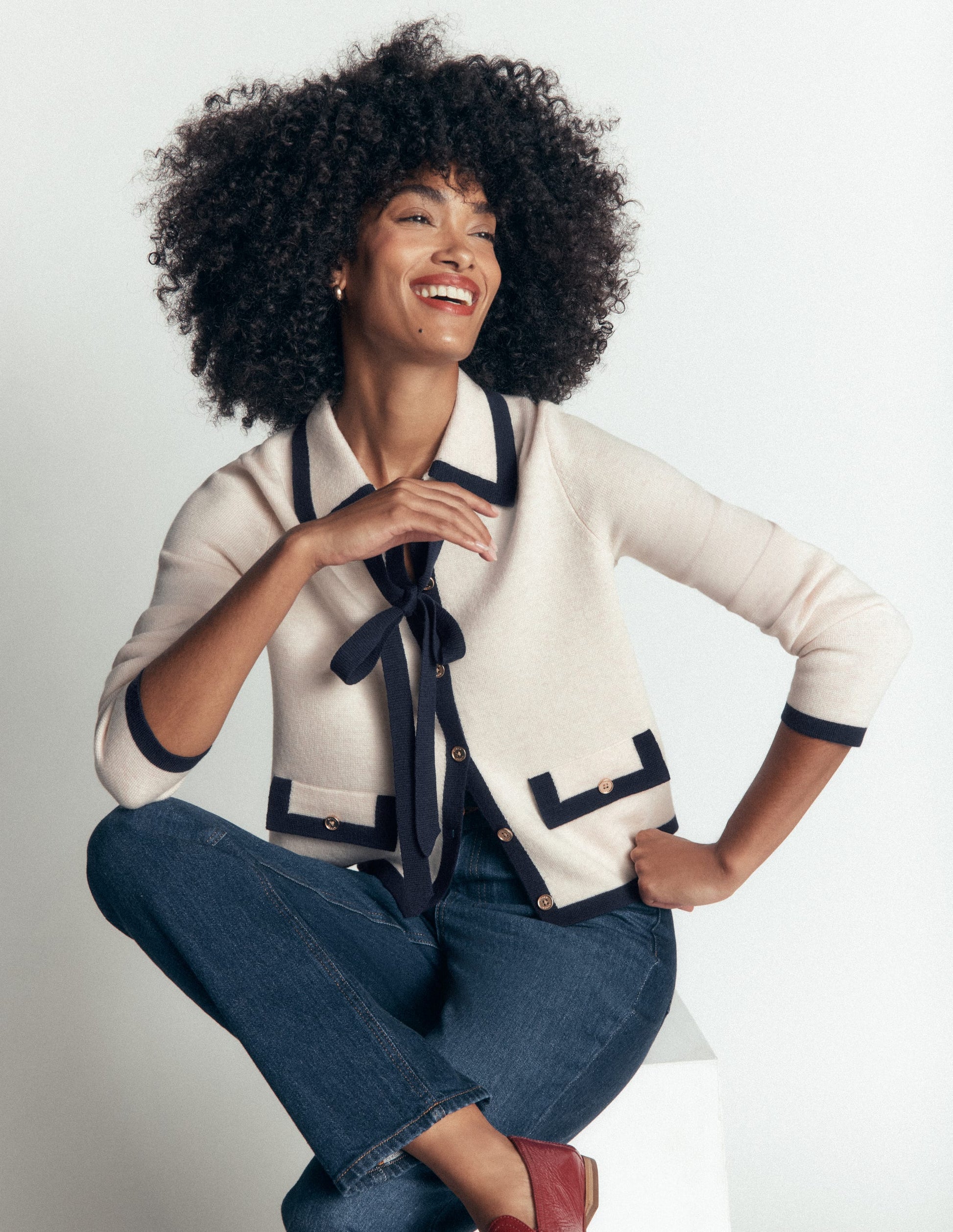 Elizabeth Bow Knitted Jacket-Warm Ivory-3