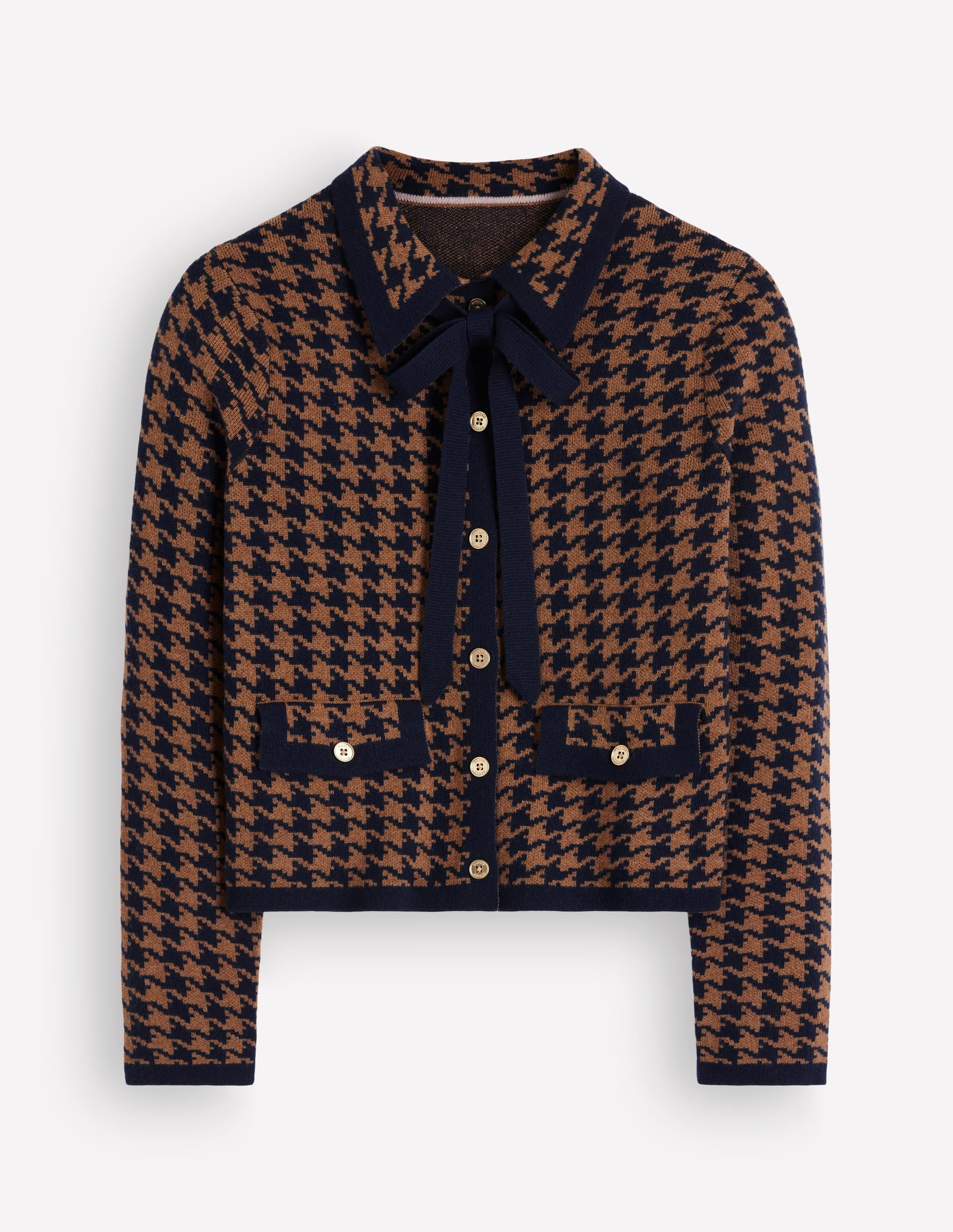 Elizabeth Bow Knitted Jacket-Camel, Dogstooth - Image 6
