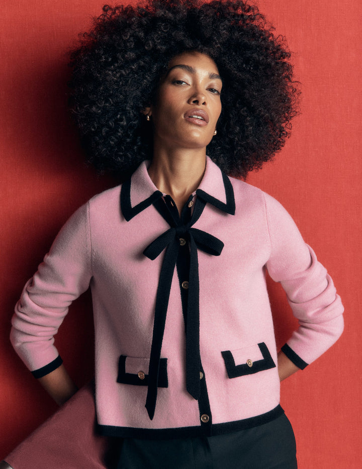 Elizabeth Bow Knitted Jacket-Spring Blossom Pink