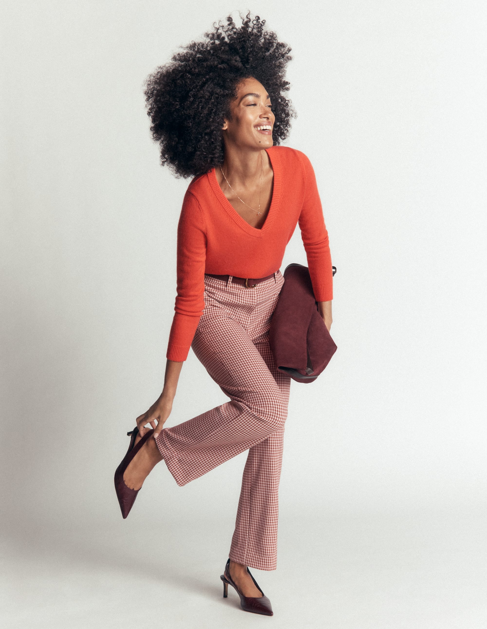 Elsie Cashmere V Neck Sweater-Tigerlily - Image 4