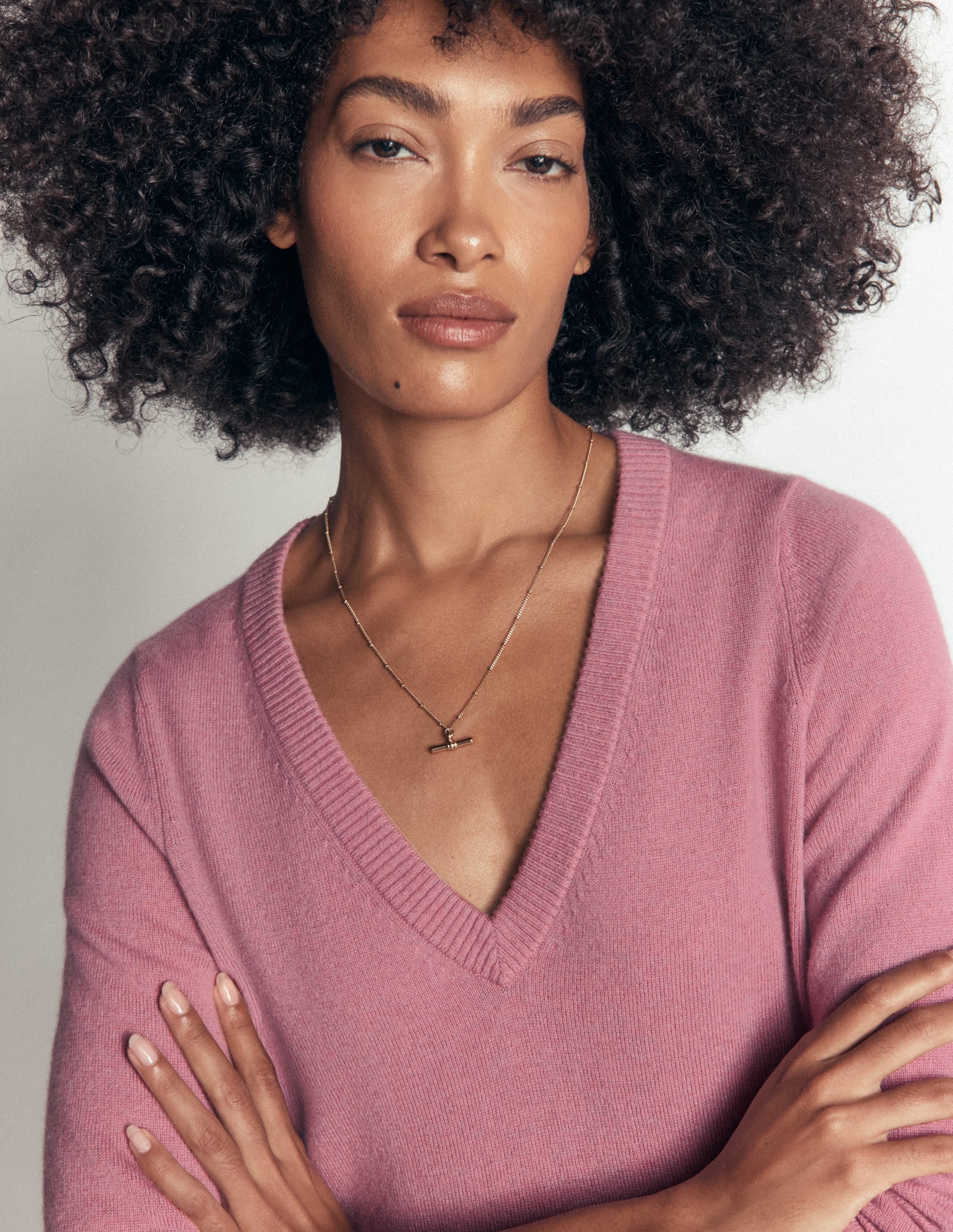 Elsie Cashmere V Neck Sweater-Pink Heather - Image 2