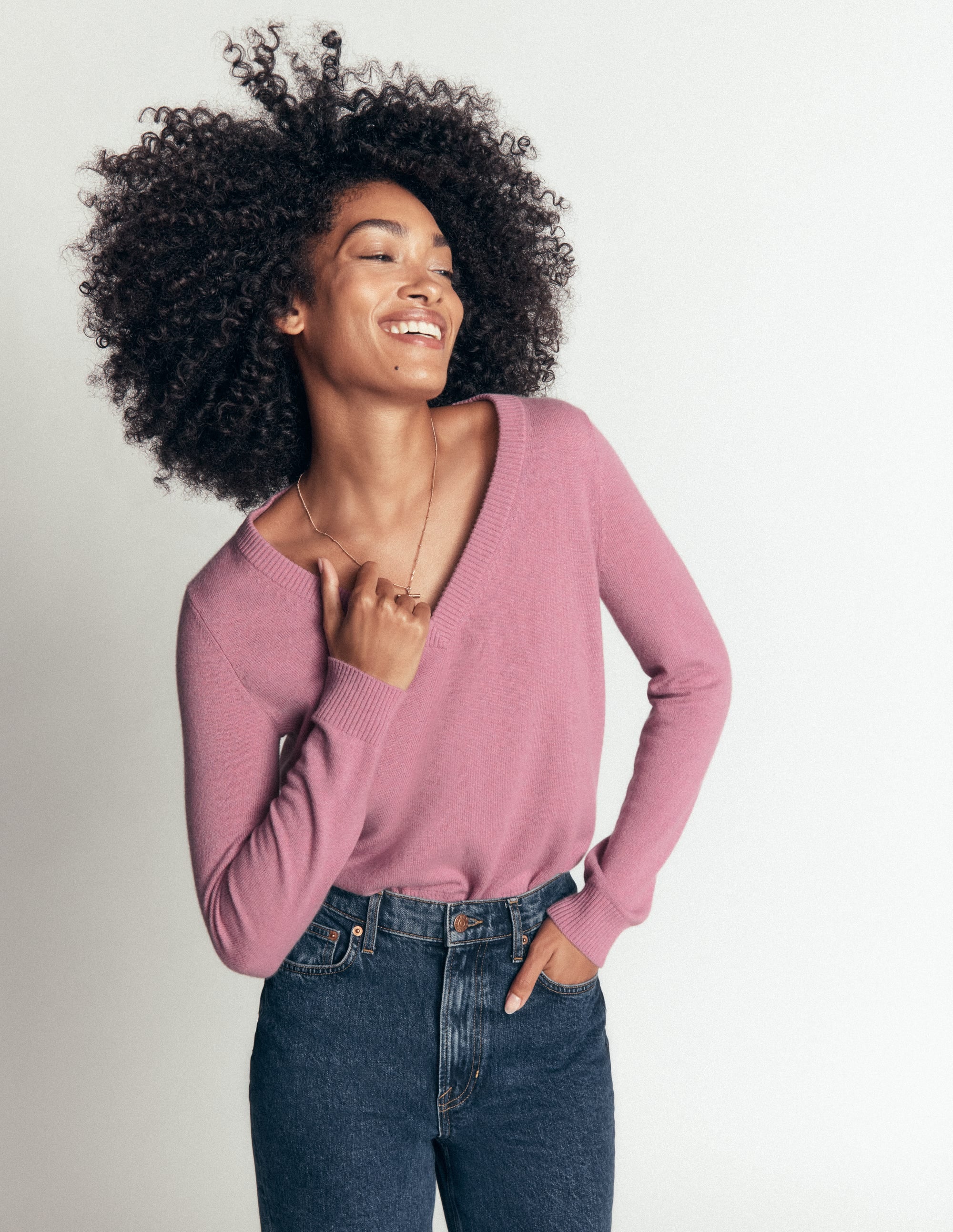 Elsie Cashmere V Neck Sweater-Pink Heather - Image 4
