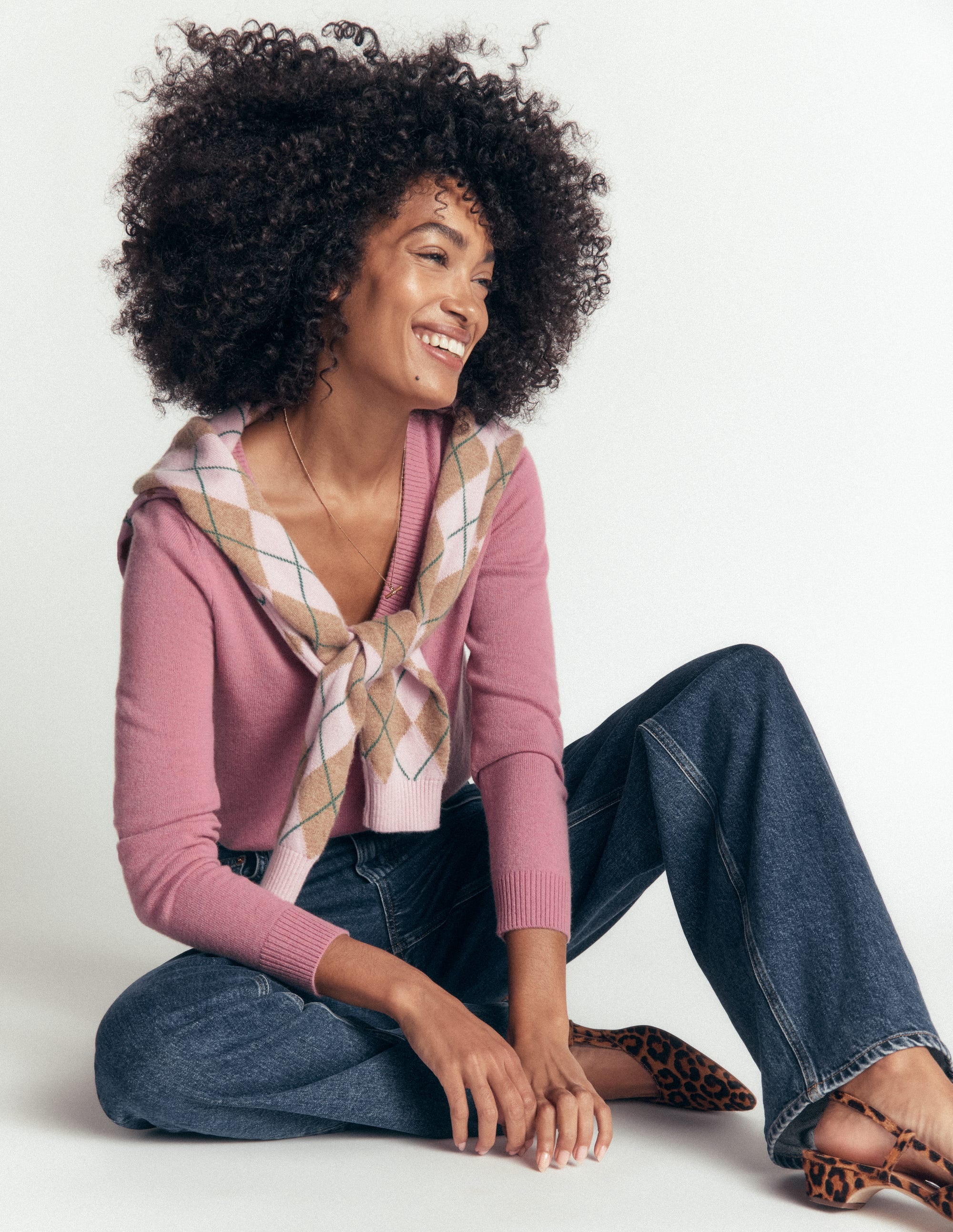 Elsie Cashmere V Neck Sweater-Pink Heather - Image 5