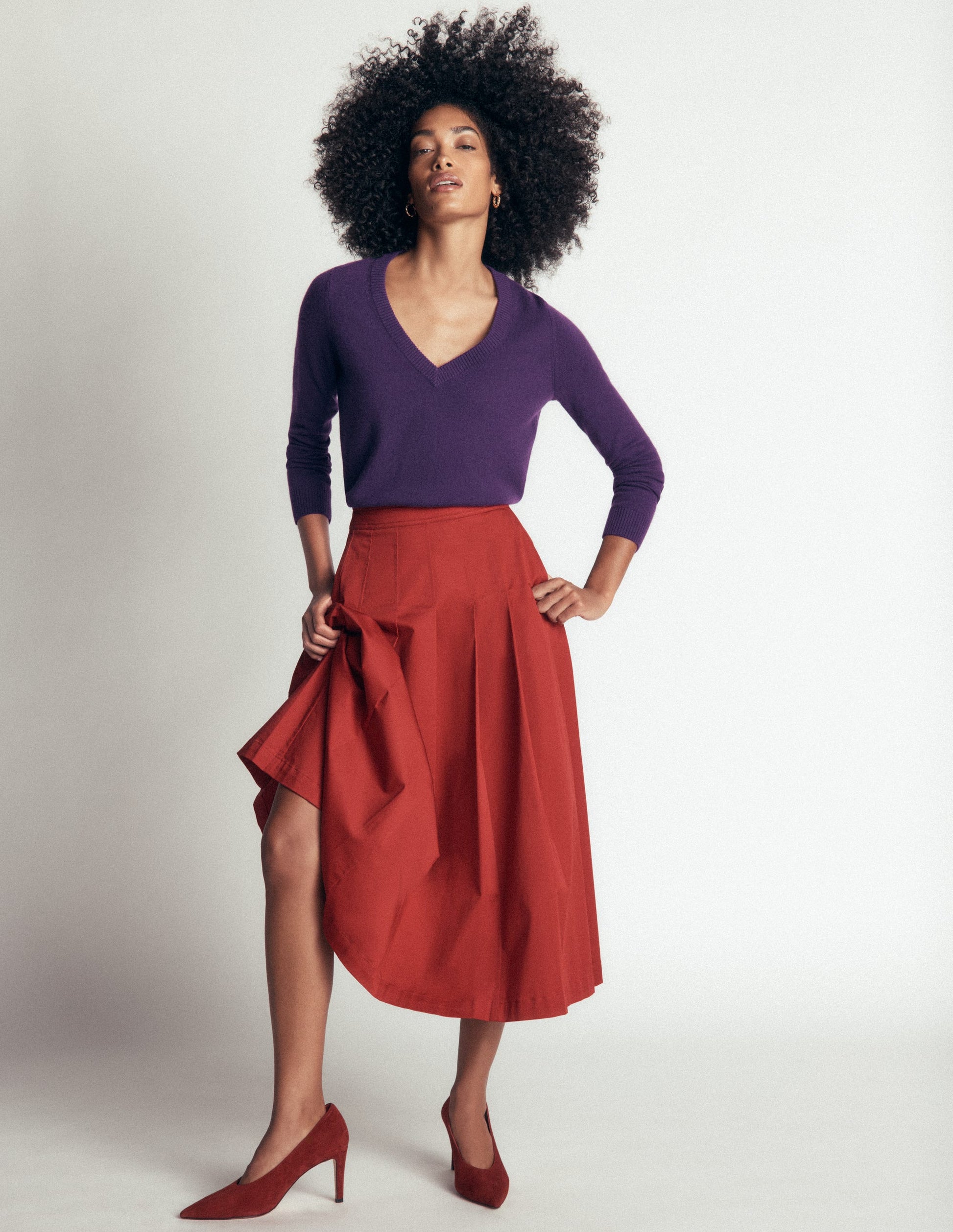 Elsie Cashmere V Neck Sweater-Deep Grape-2