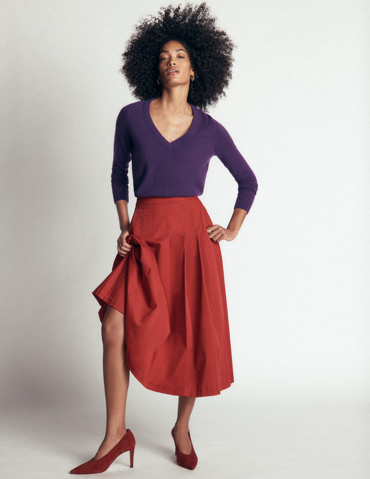 Elsie Cashmere V Neck Sweater-Deep Grape